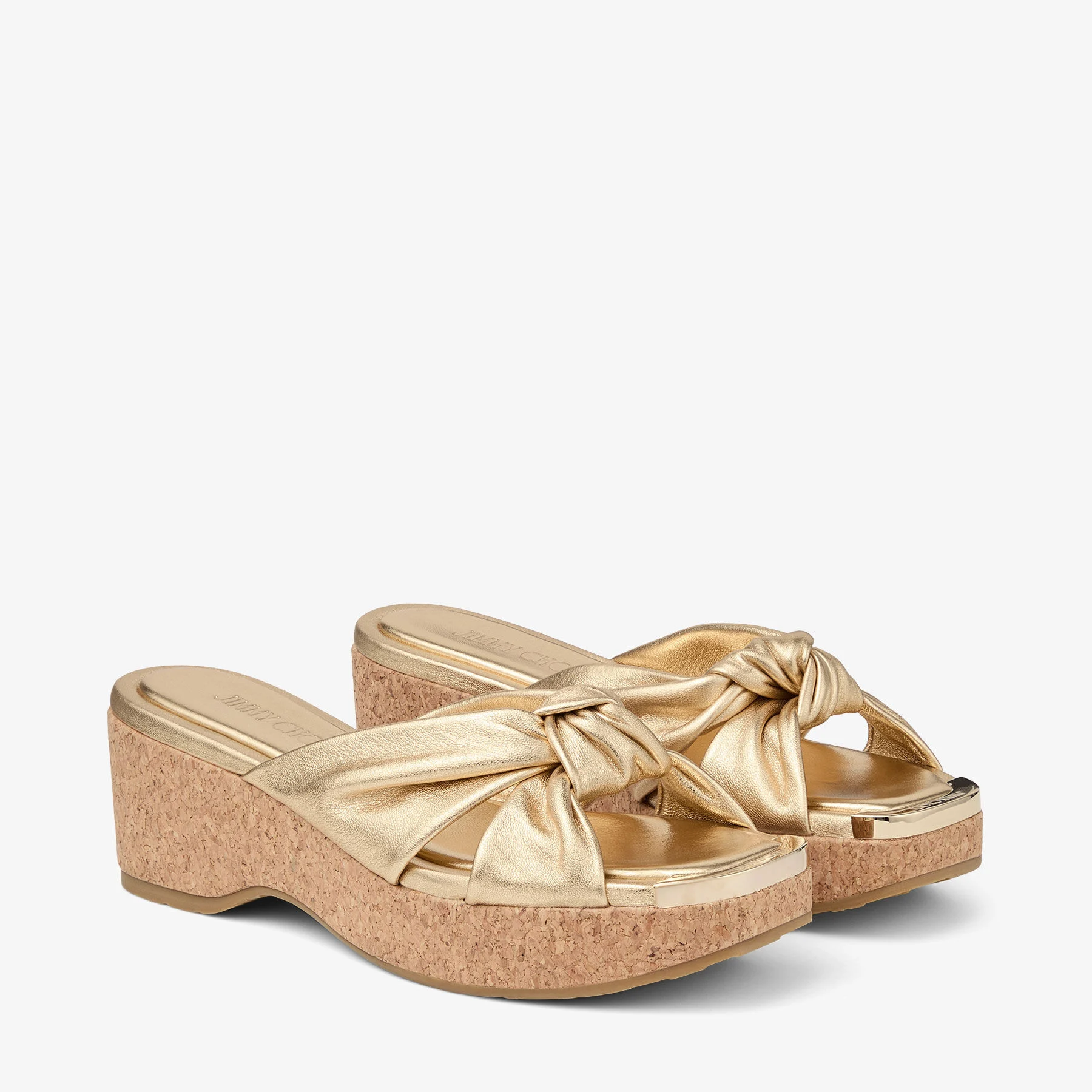 Avenue Wedge 50 Gold Metallic Nappa Wedge Mules