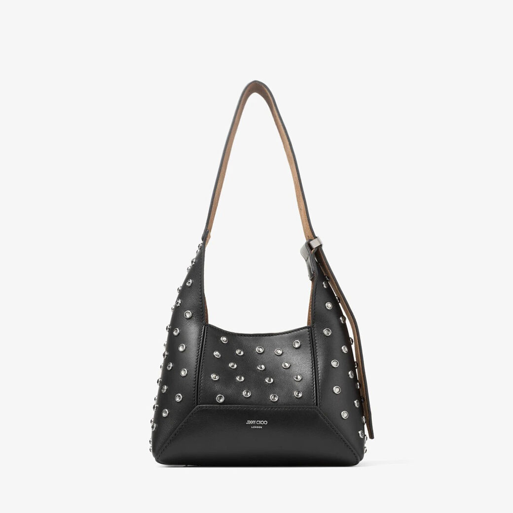 Diamond Hobo S Black Leather Crystal Shoulder Bag