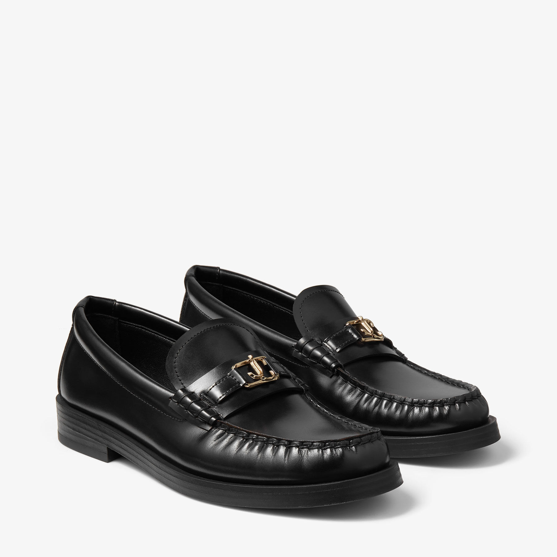 Addie Loafer Black Box Calf Leather Flat Loafers with JC Emblem