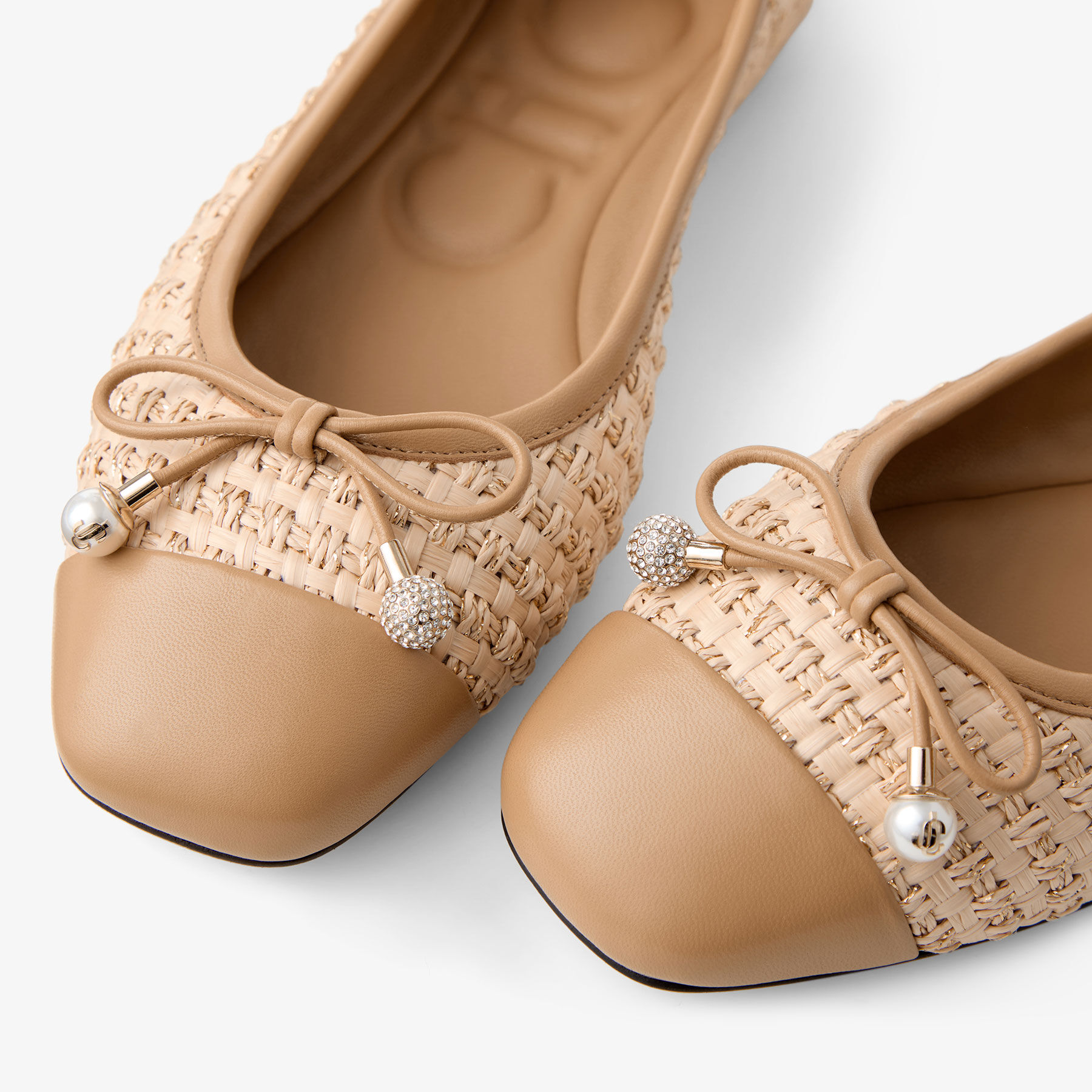 Elme Flat Natural/Cappuccino Raffia and Leather Flats
