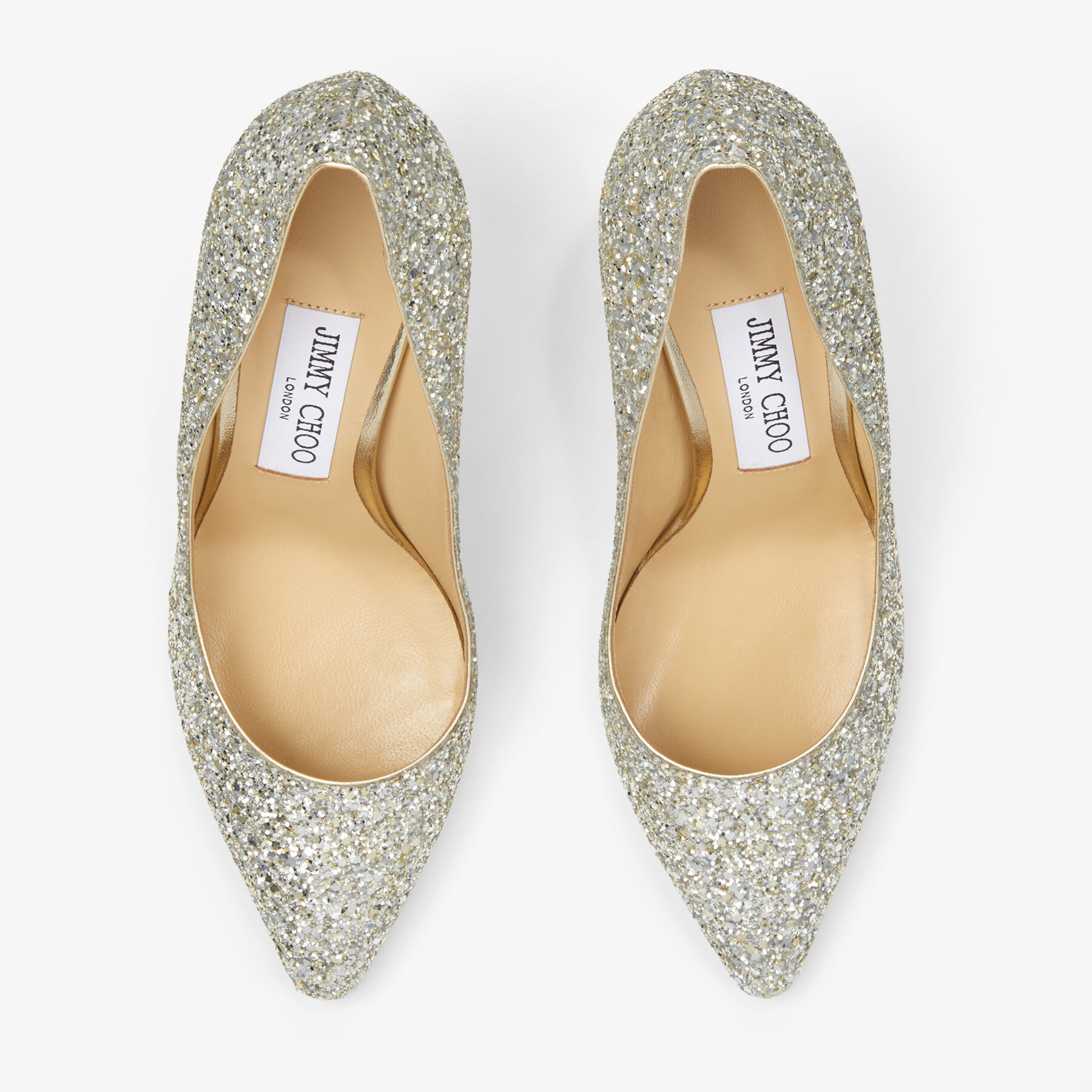 Romy 85 Champagne Coarse Glitter Fabric Pointy Toe Pumps