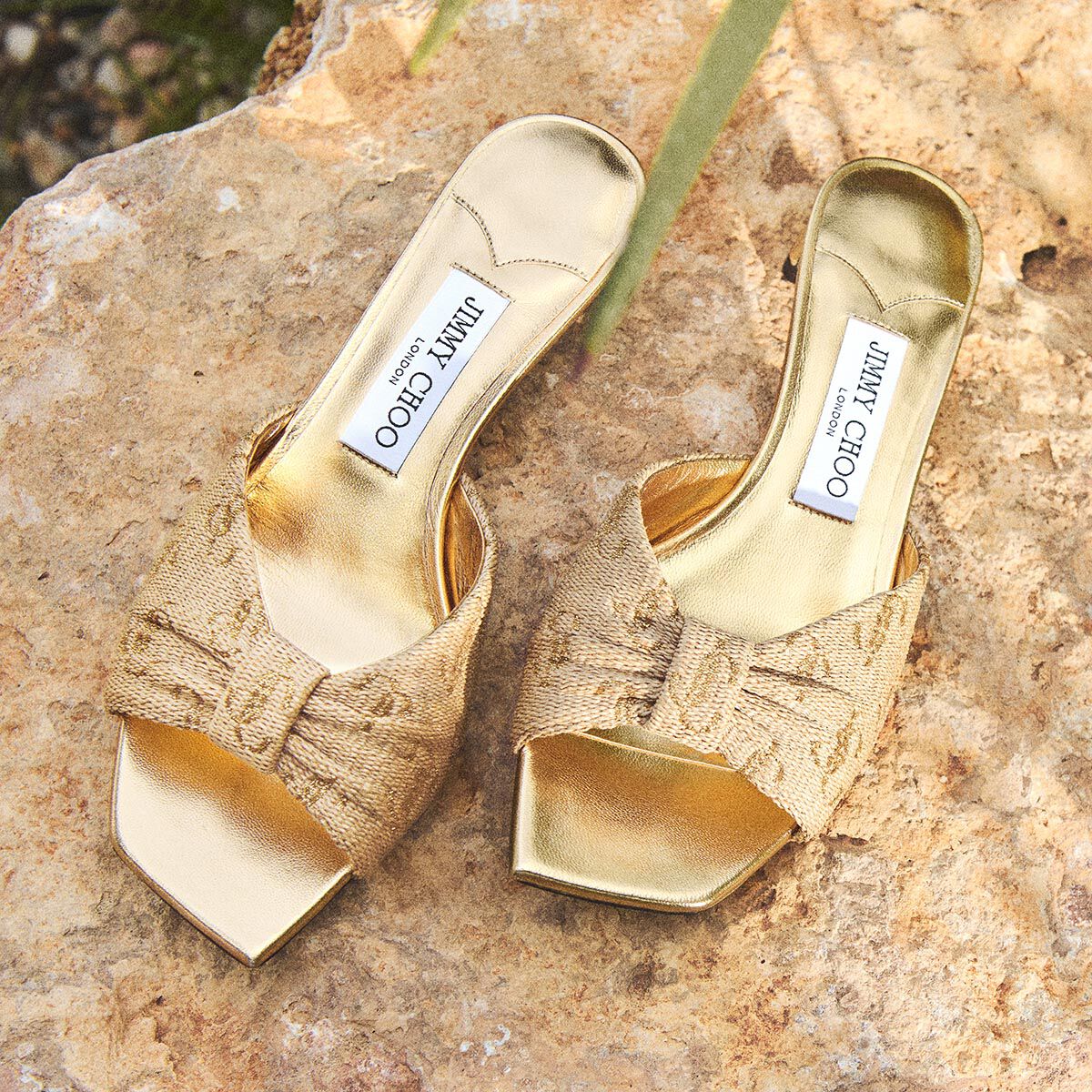 Annika Mule 35 Gold Raffia & Metallic Nappa Sandals