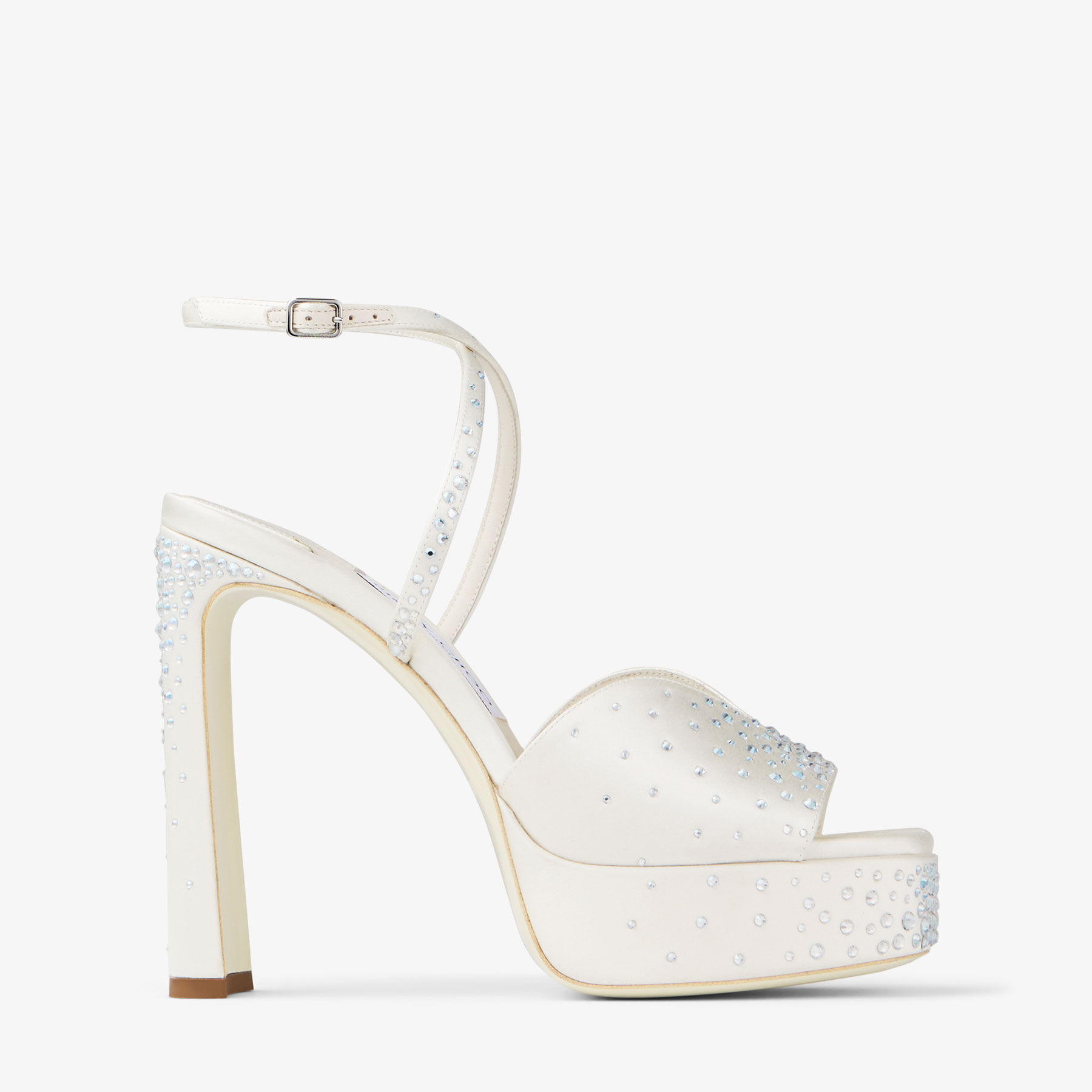 Karli Platform 125 Ivory Satin Crystal Platform Sandals