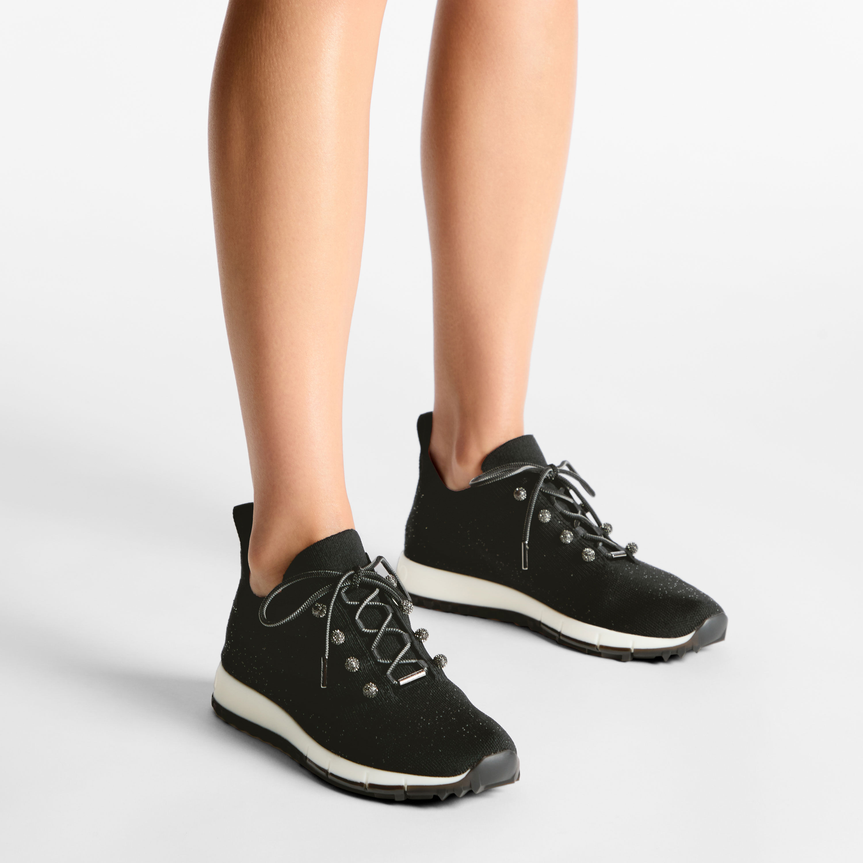 Veles Black Sequin Knit Trainers