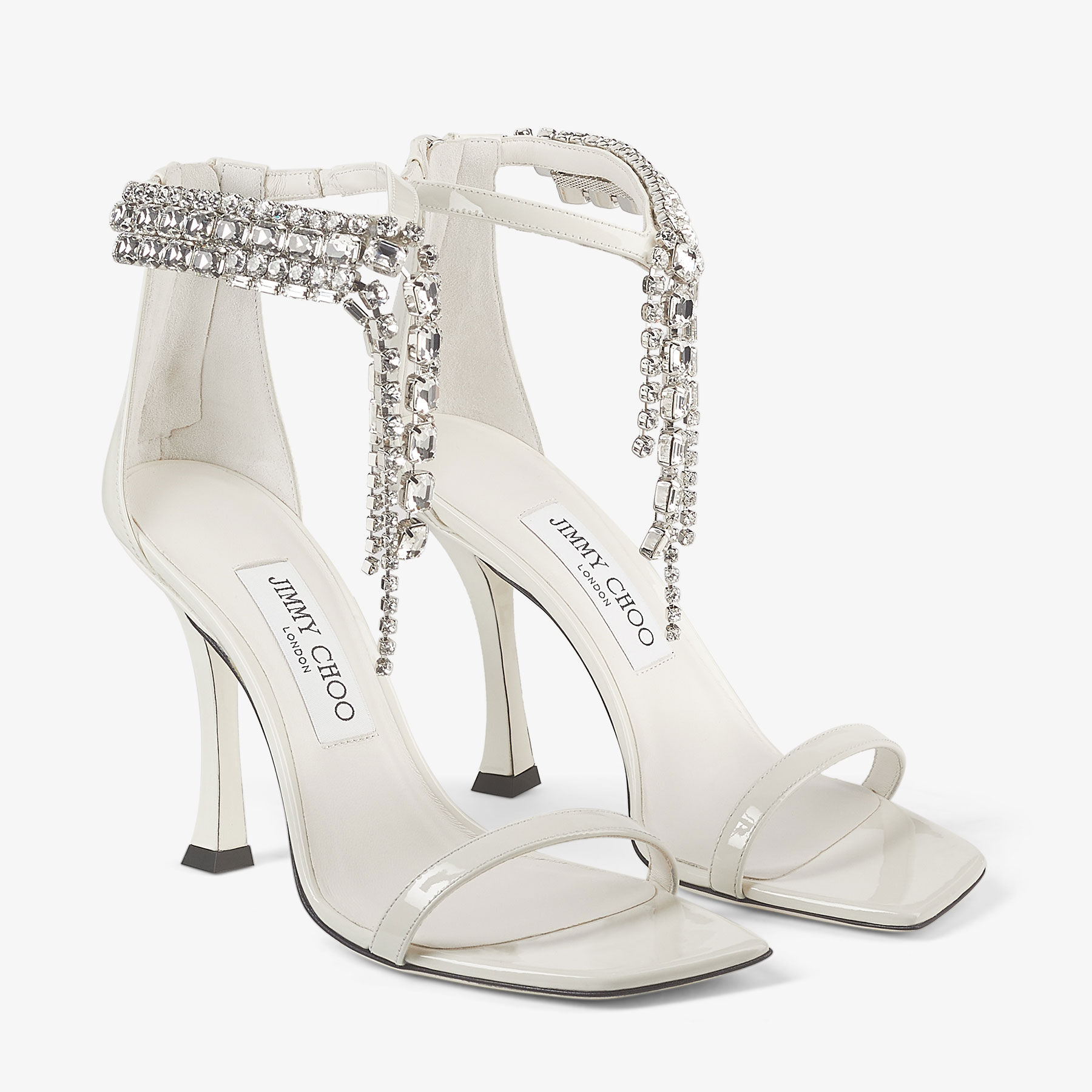 Verity Sandal 100 Latte Patent Leather Crystal Sandals
