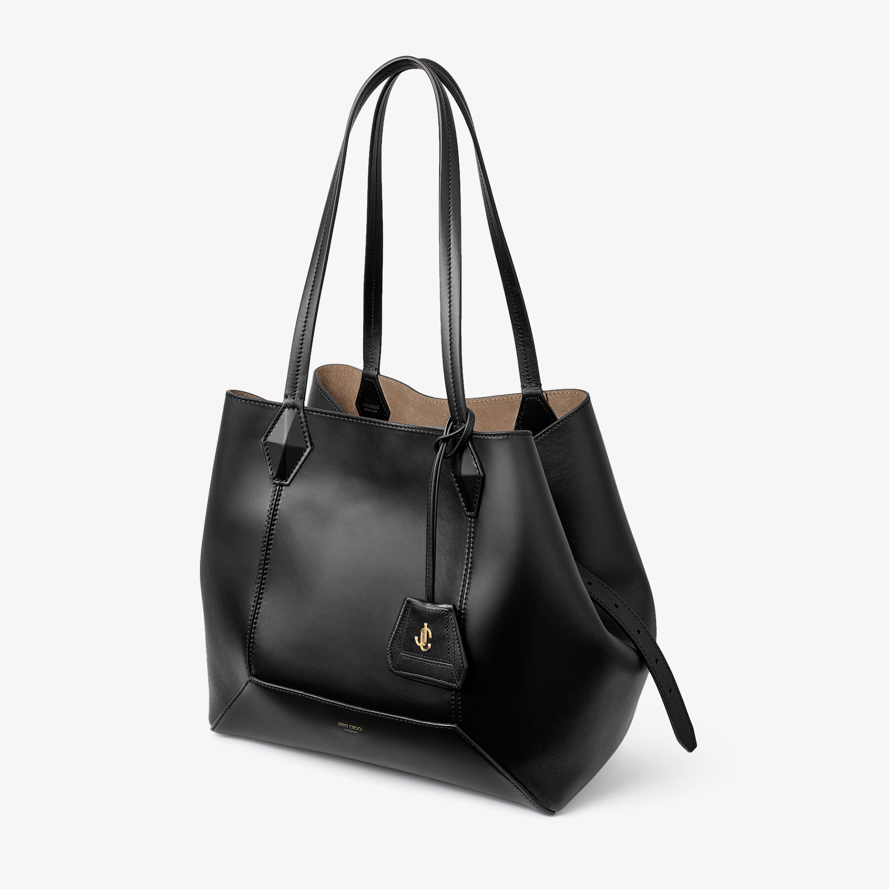 Diamond Tote M Black Calf Leather Tote Bag