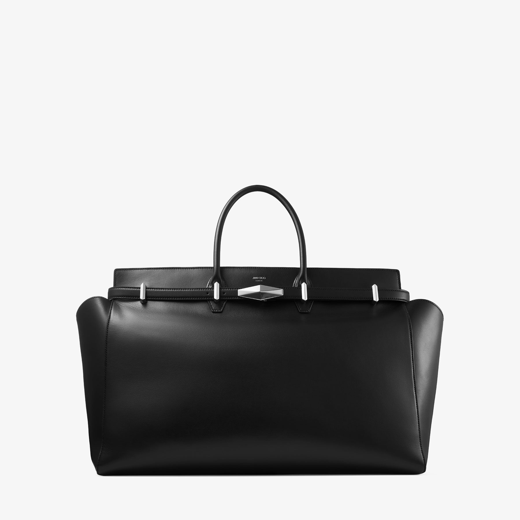 Diamond Belted Top Handle L Black Leather Belted Top Handle Bag