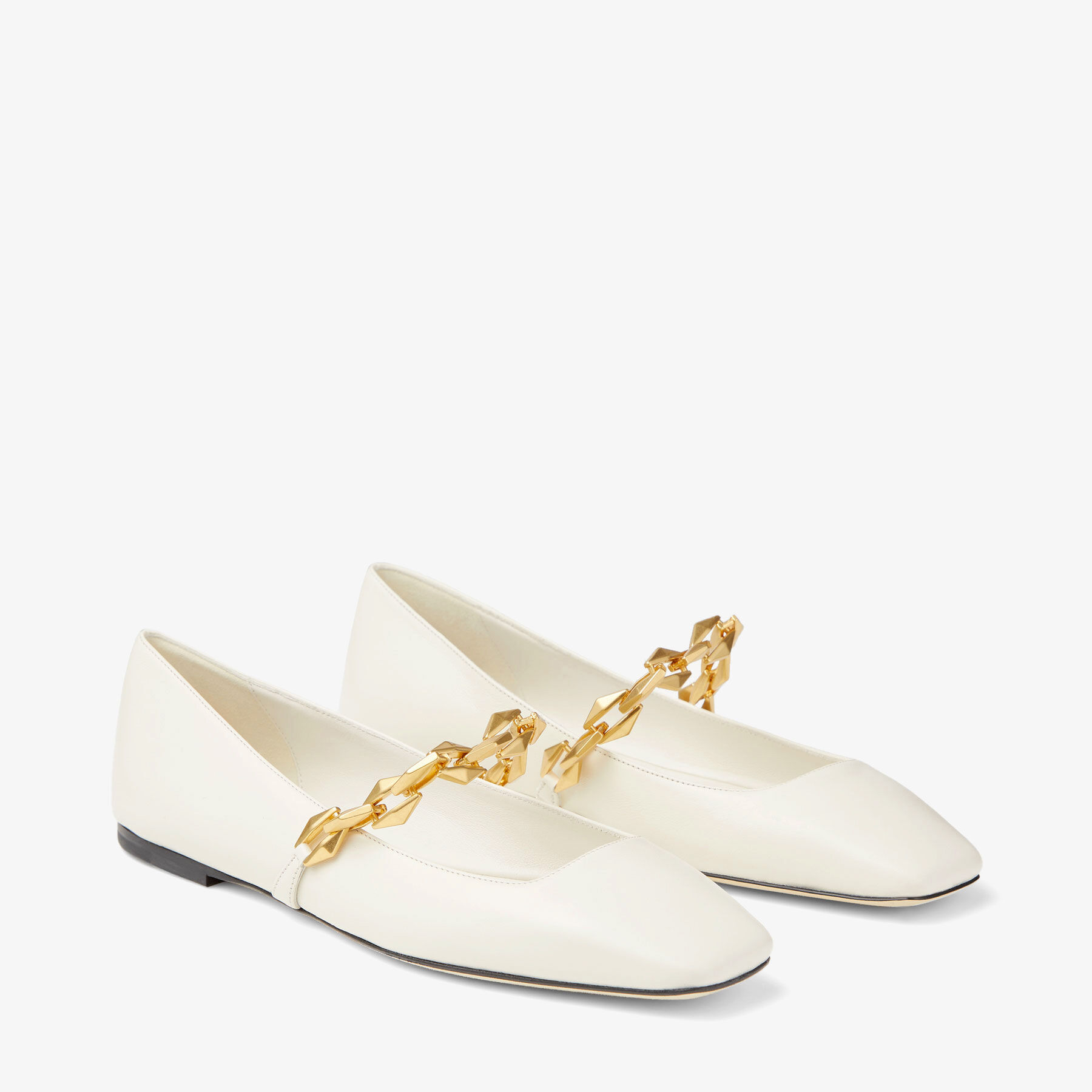 Diamond Tilda Flat Latte Nappa Leather Flats with Chain