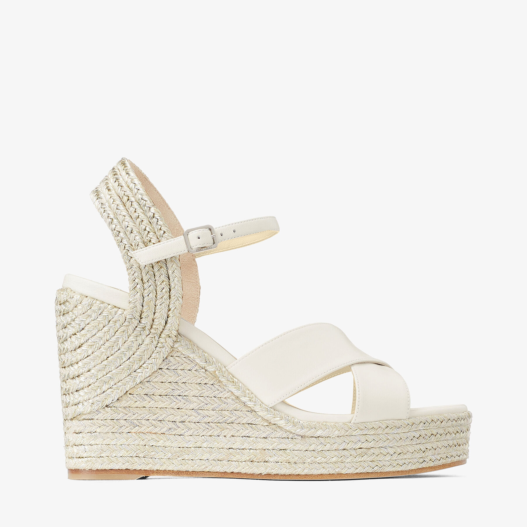 Dellena 100 Latte Nappa Leather Wedge with Metallic Rope Trim