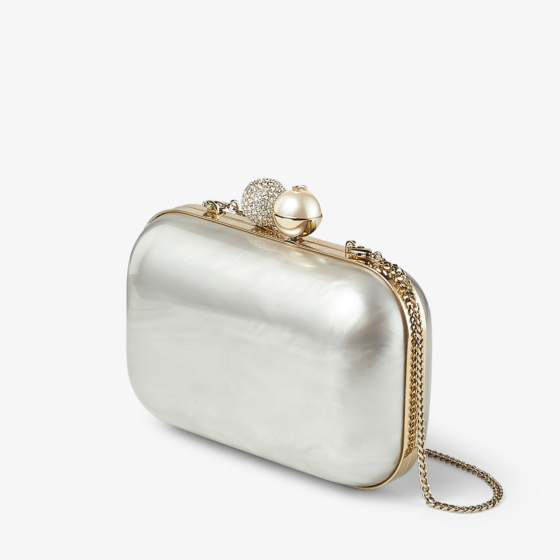 Cloud Ivory Mother of Pearl Clutch Bag with Crystal Clasp