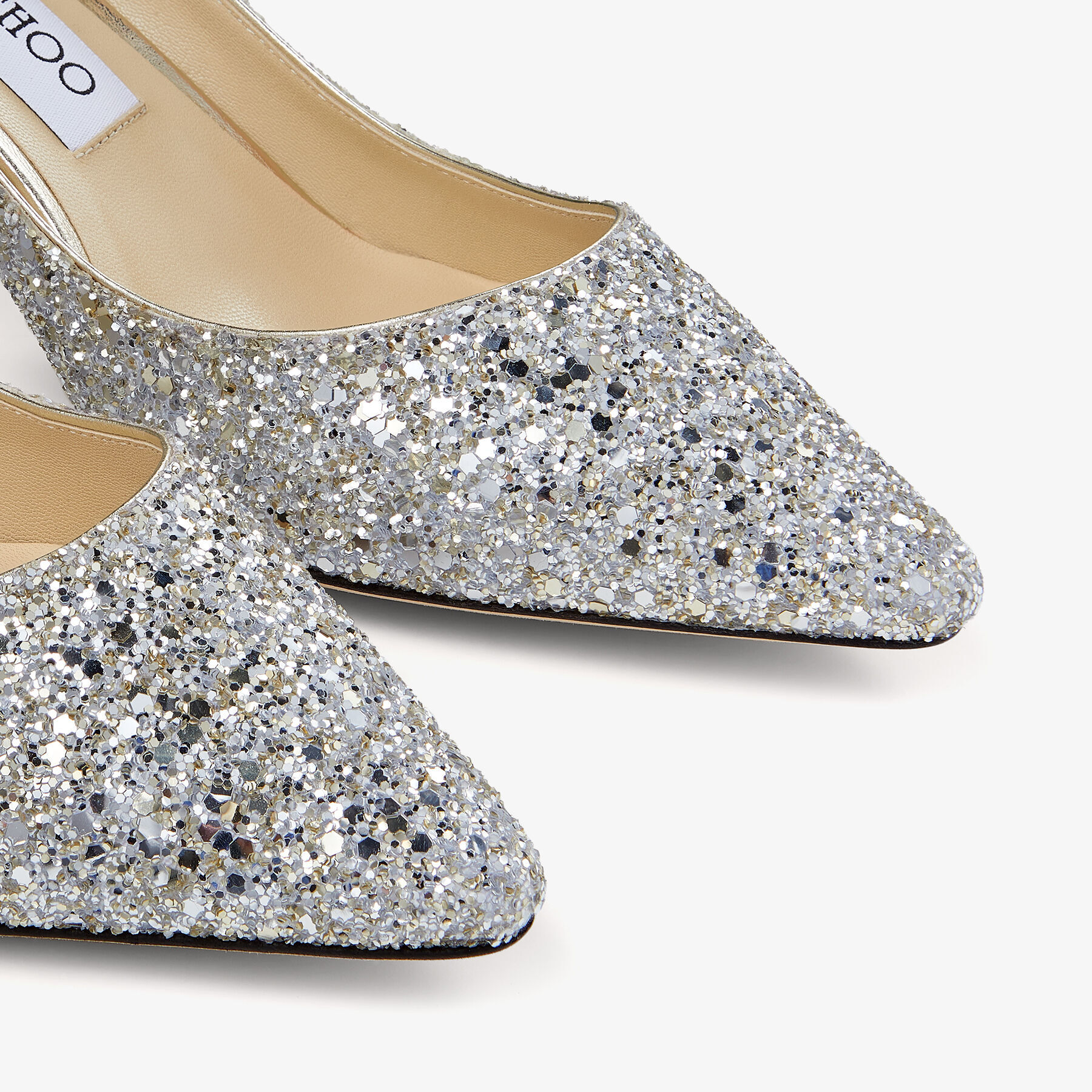 Romy 60 Champagne Coarse Glitter Fabric Pointed Pumps