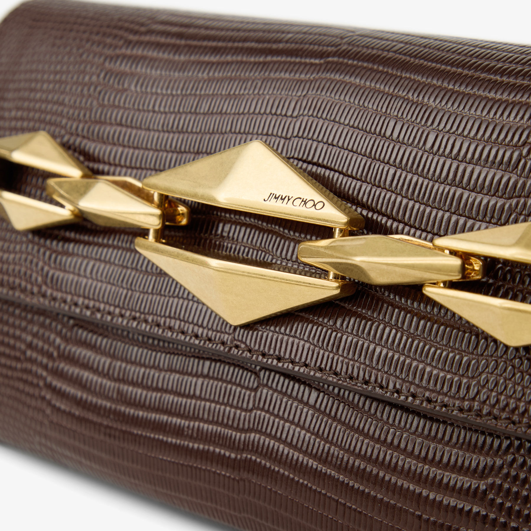 Diamond Shoulder East-West S Coffee Lizard Printed Leather Shoulder Bag