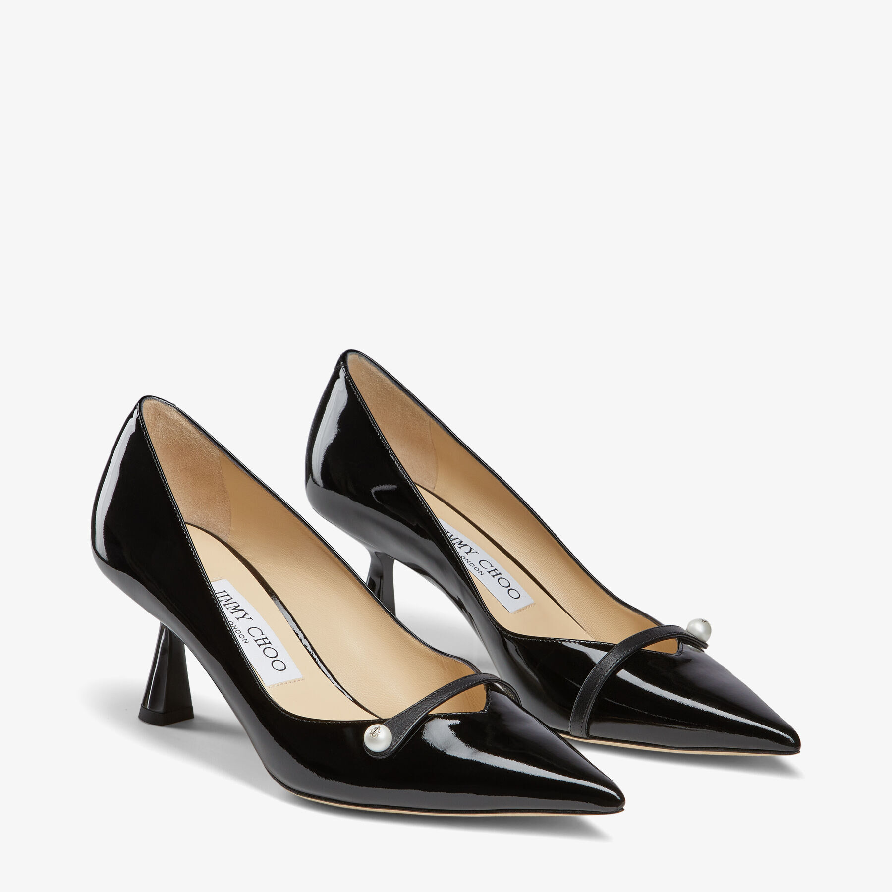 Rosalia 65 Black Patent Pointed Pumps with Pearl Detail