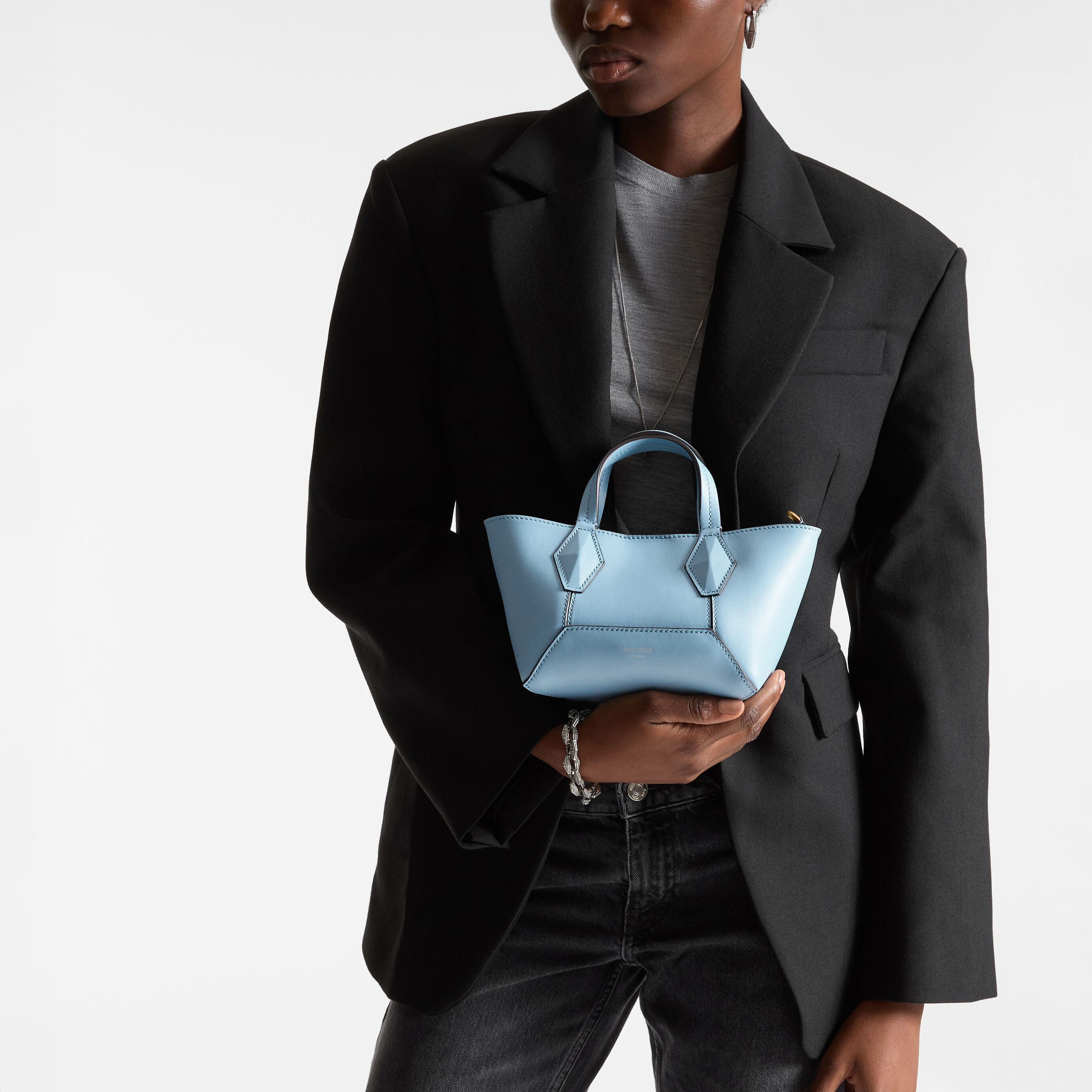 Diamond Tote XS Dusty Blue Leather Mini Tote Bag