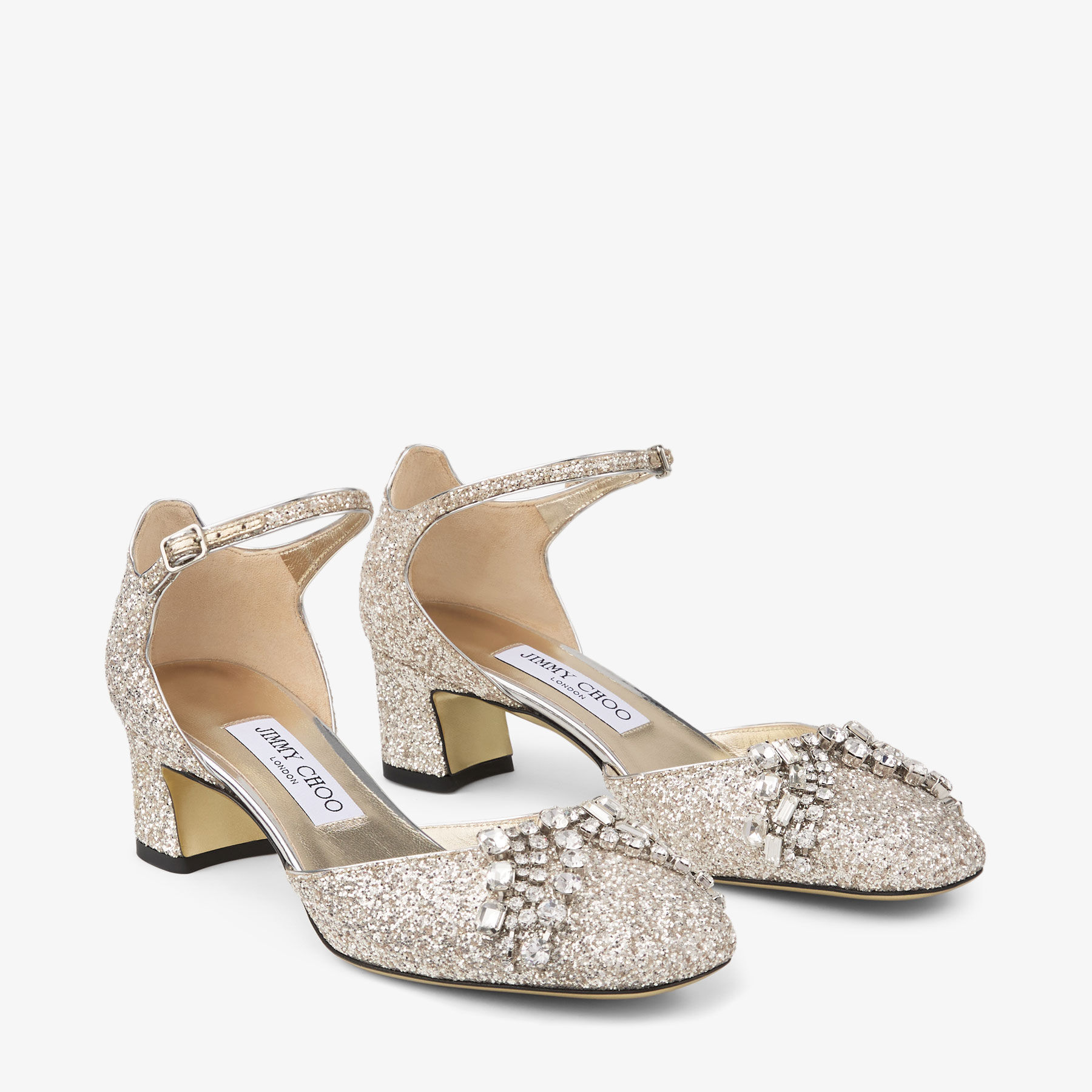 Verity Block Heel 45 Sand Glitter Fabric Pumps