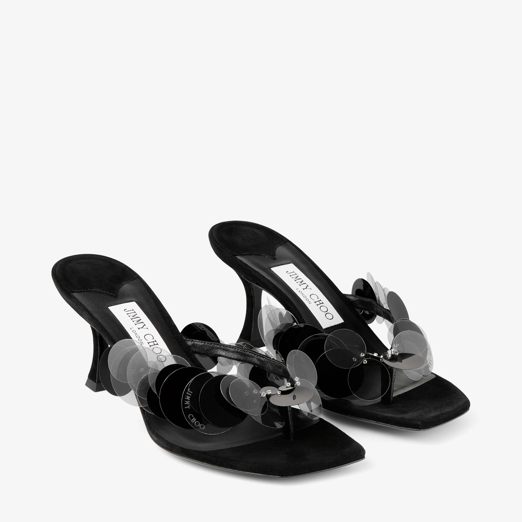 Freja 70 Black Suede Paillette Sandals
