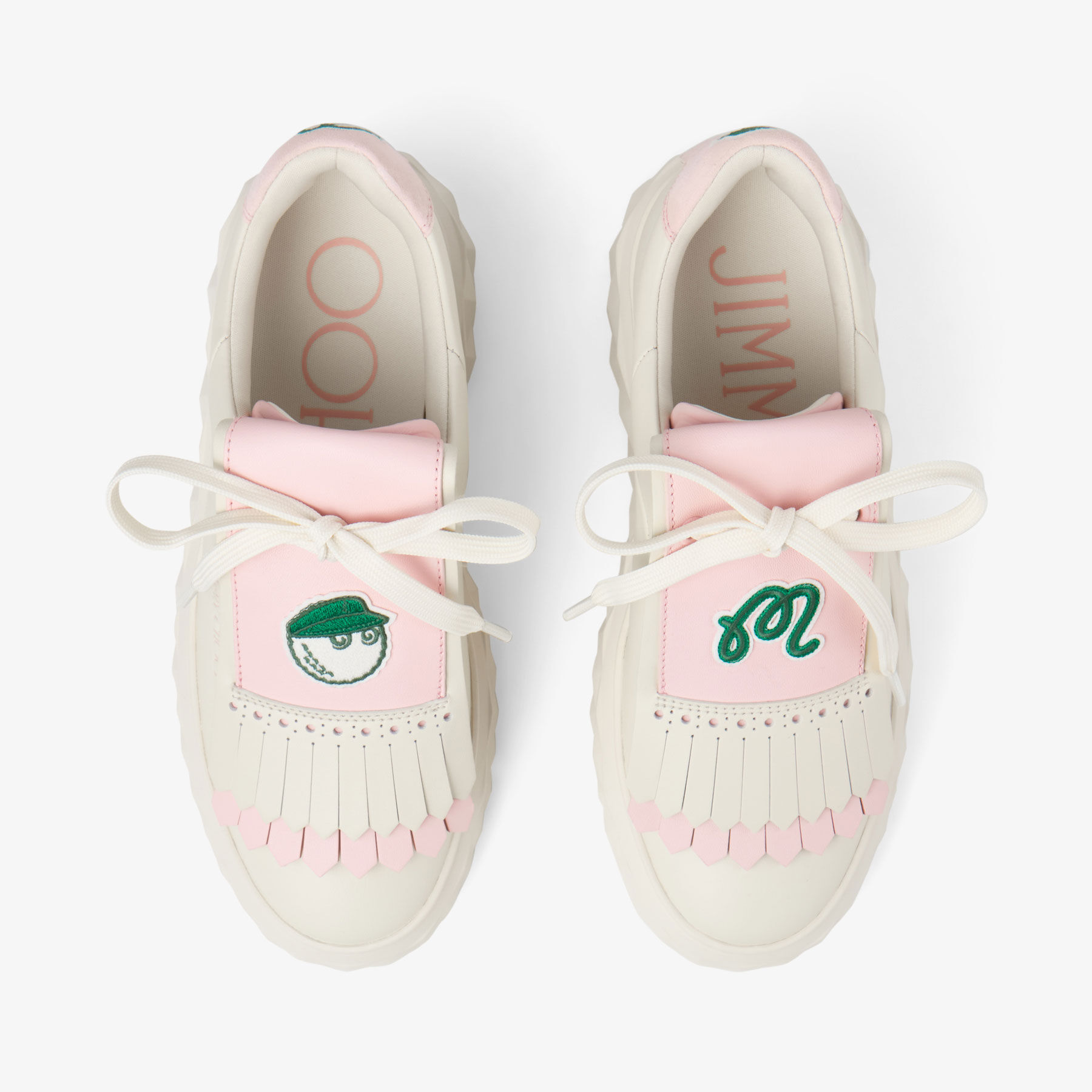 Jimmy Choo / Malbon 2.0 Diamond F  Latte Leather and Malbon Pink Trainers with Detachable Kiltie