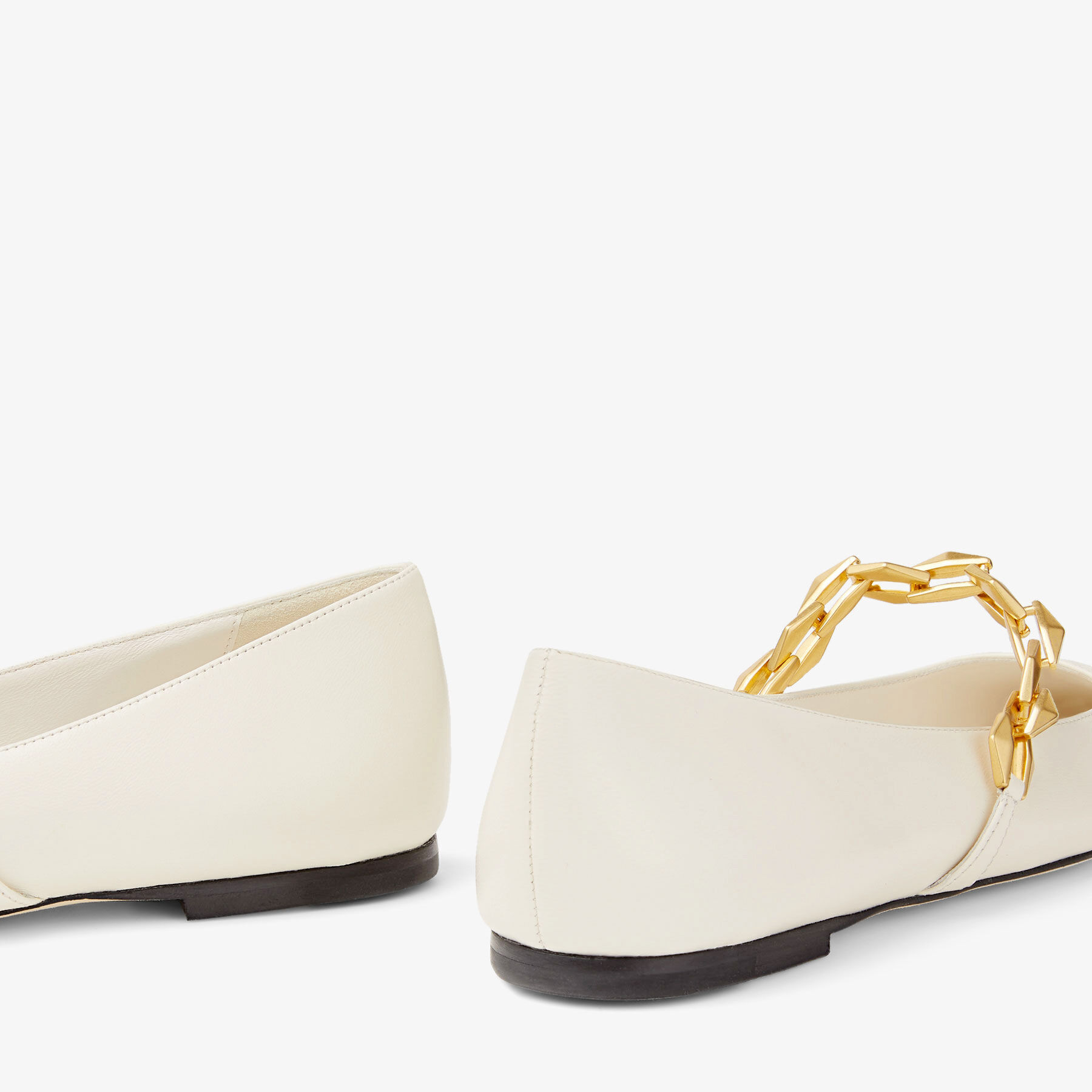 Diamond Tilda Flat Latte Nappa Leather Flats with Chain