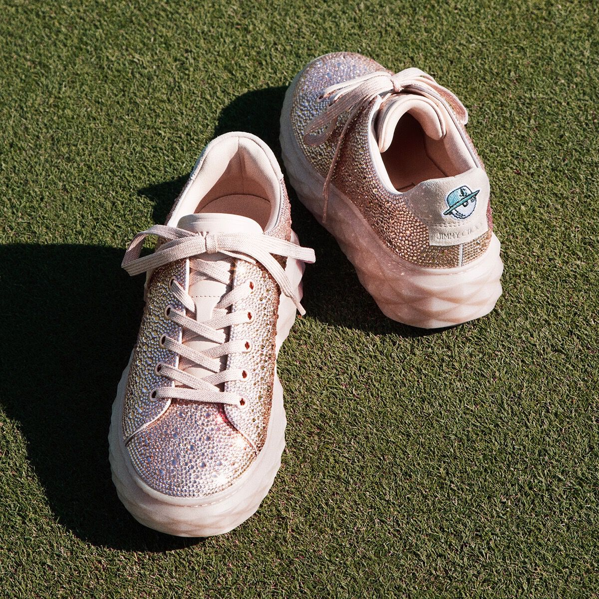 Jimmy Choo / Malbon Diamond Golf/F Macaron Crystal Shimmer Suede Trainers