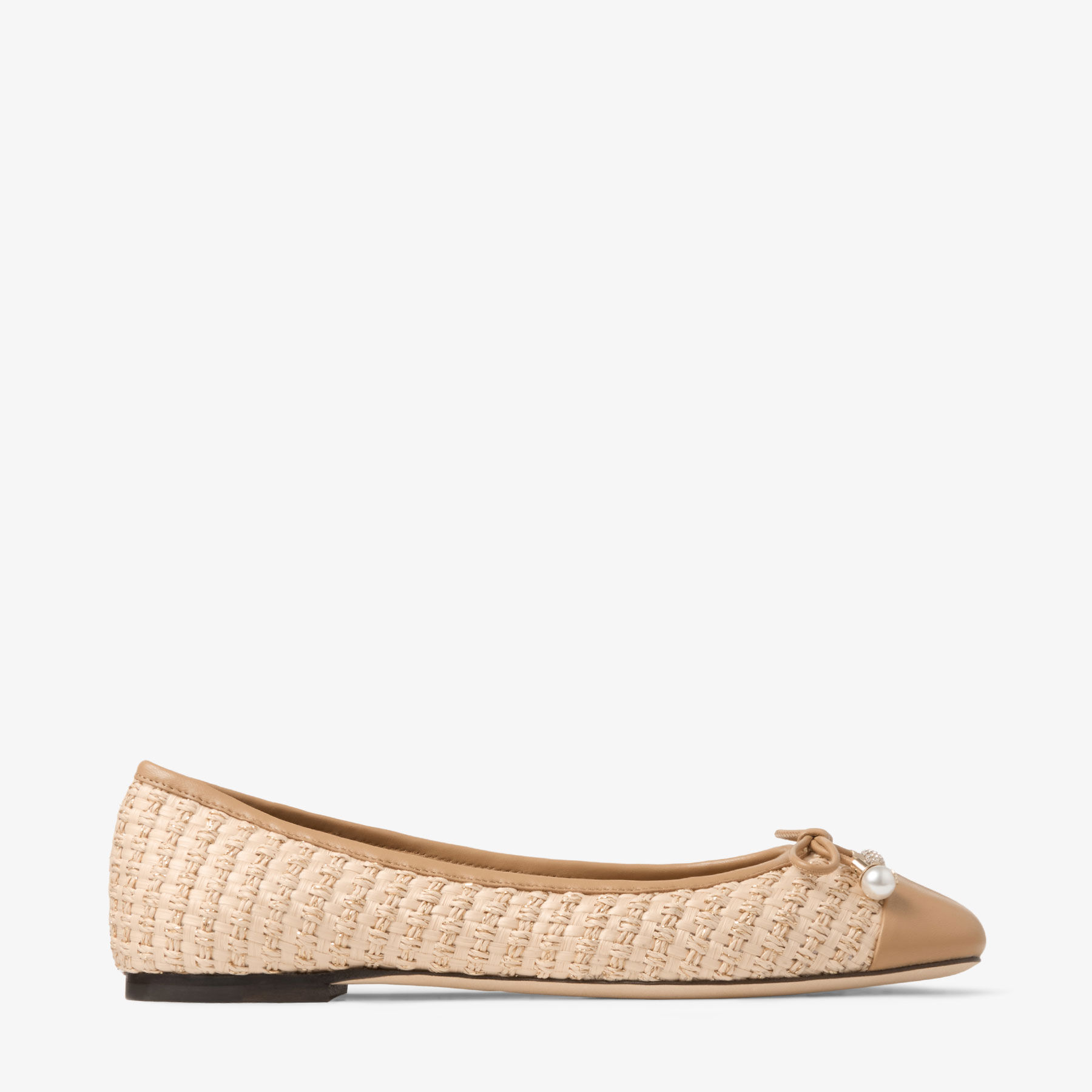 Elme Flat Natural/Cappuccino Raffia and Leather Flats