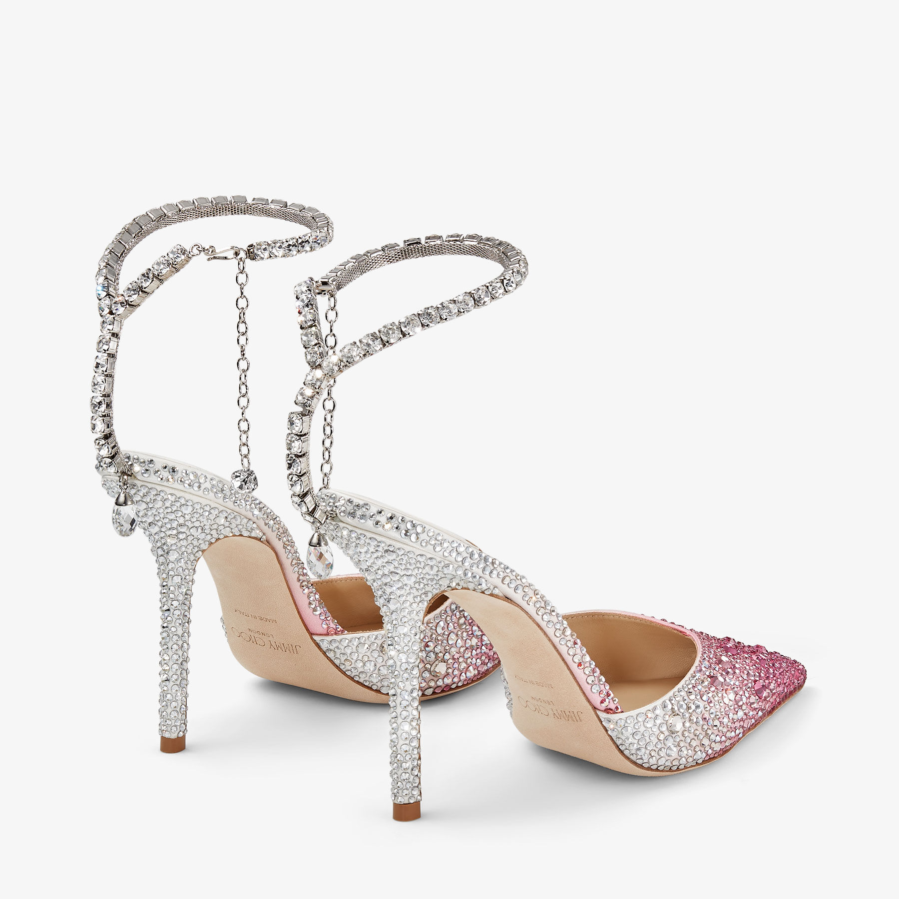 Saeda 100 Candy Pink Satin Pumps with Crystals