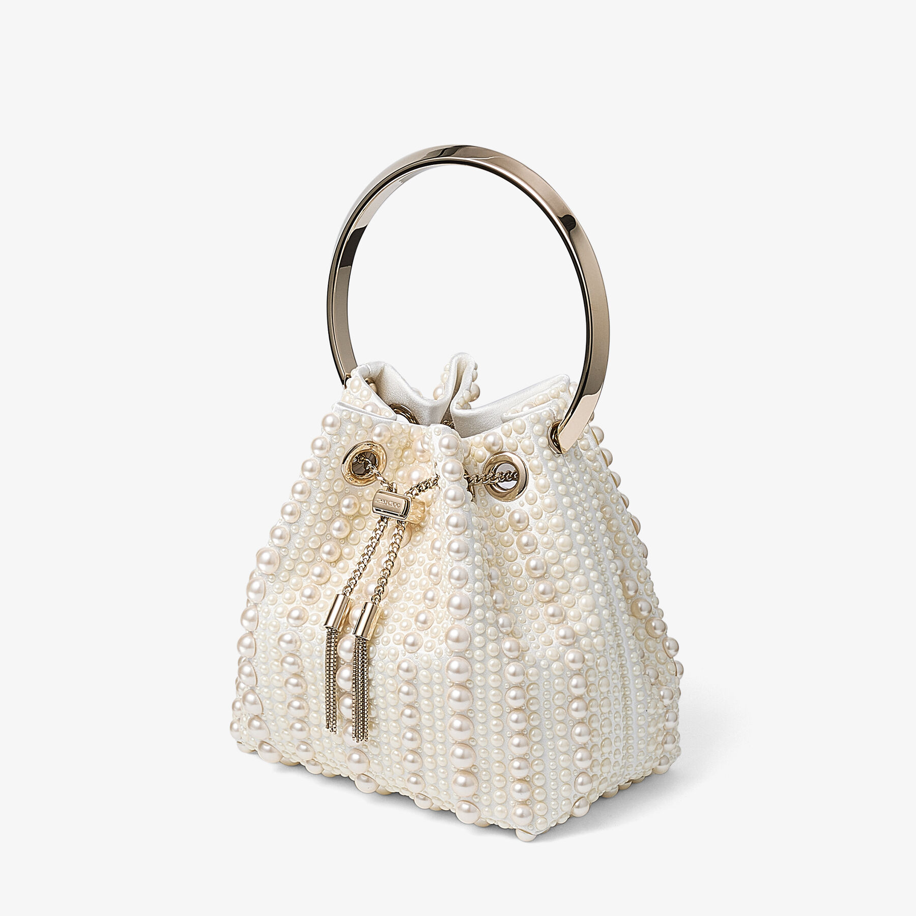 Bon Bon Ivory Satin Bag with All-Over Pearls