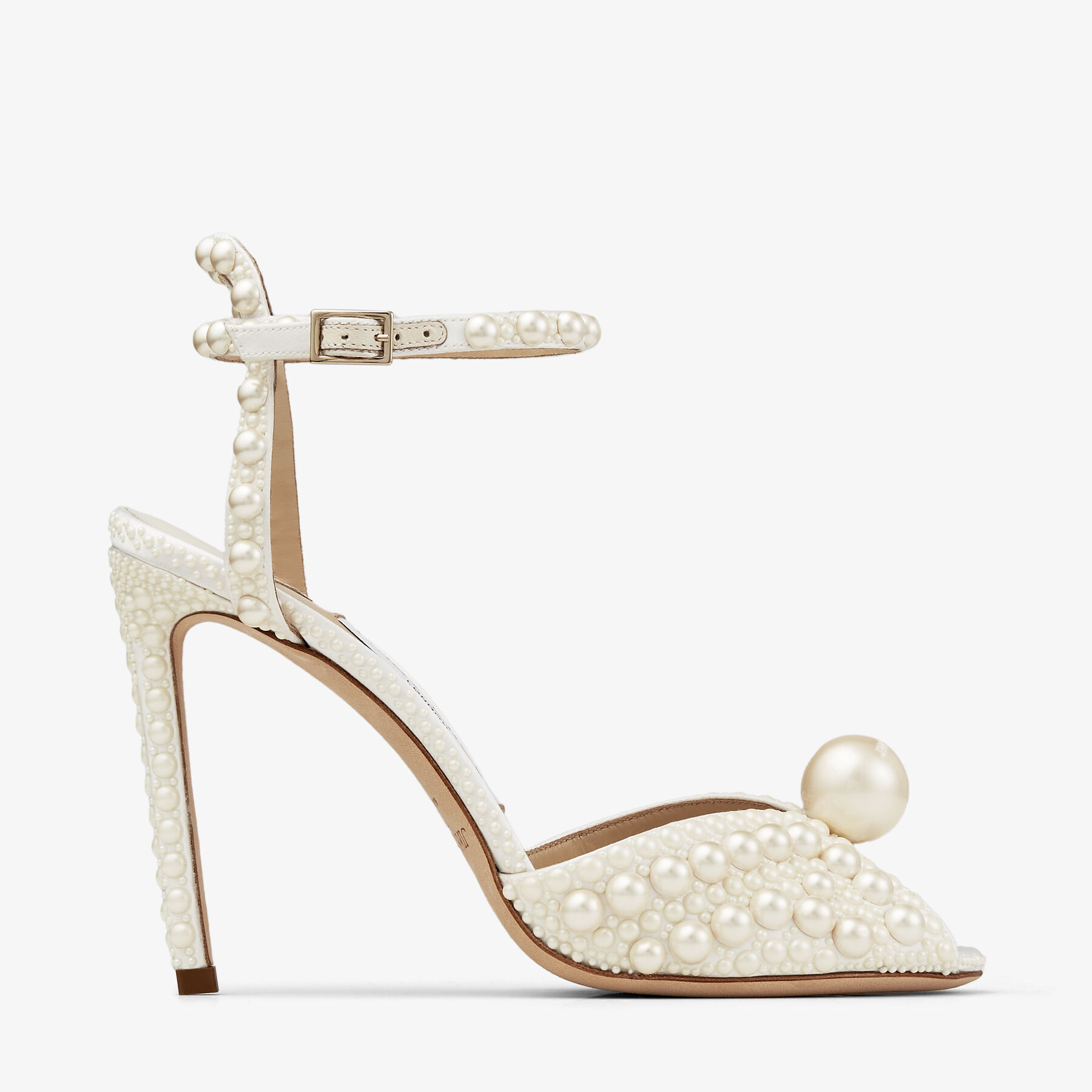Sacora 100 White Satin Sandals with All Over Pearls