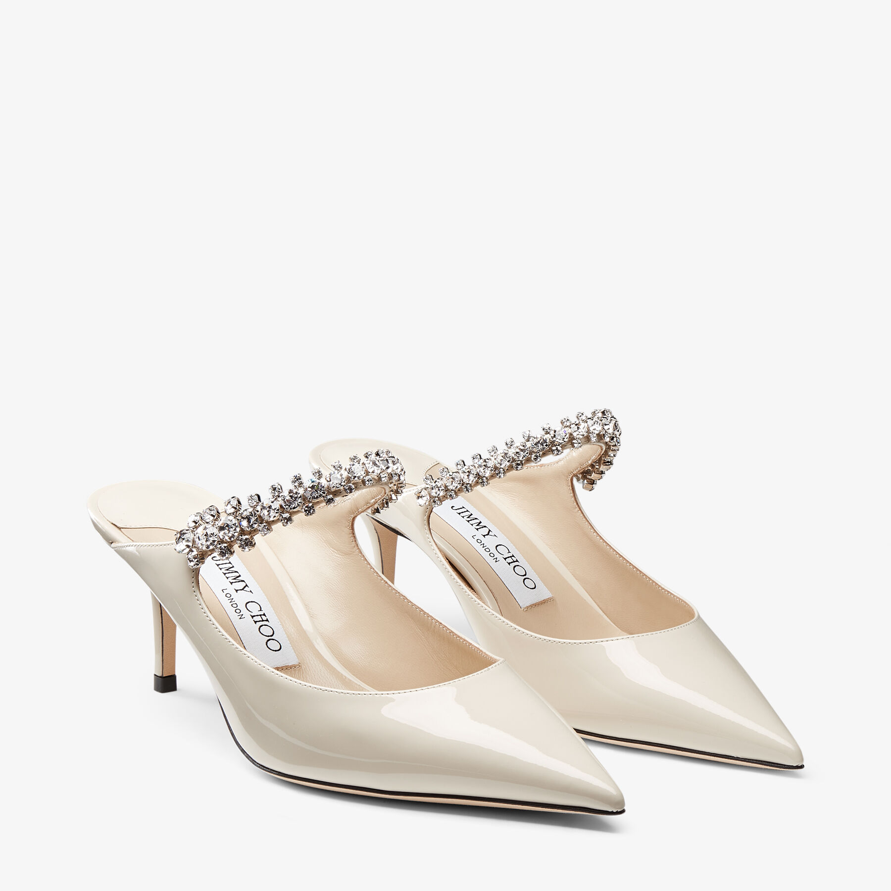 Bing 65 Linen Patent Leather Mules with Crystal Strap