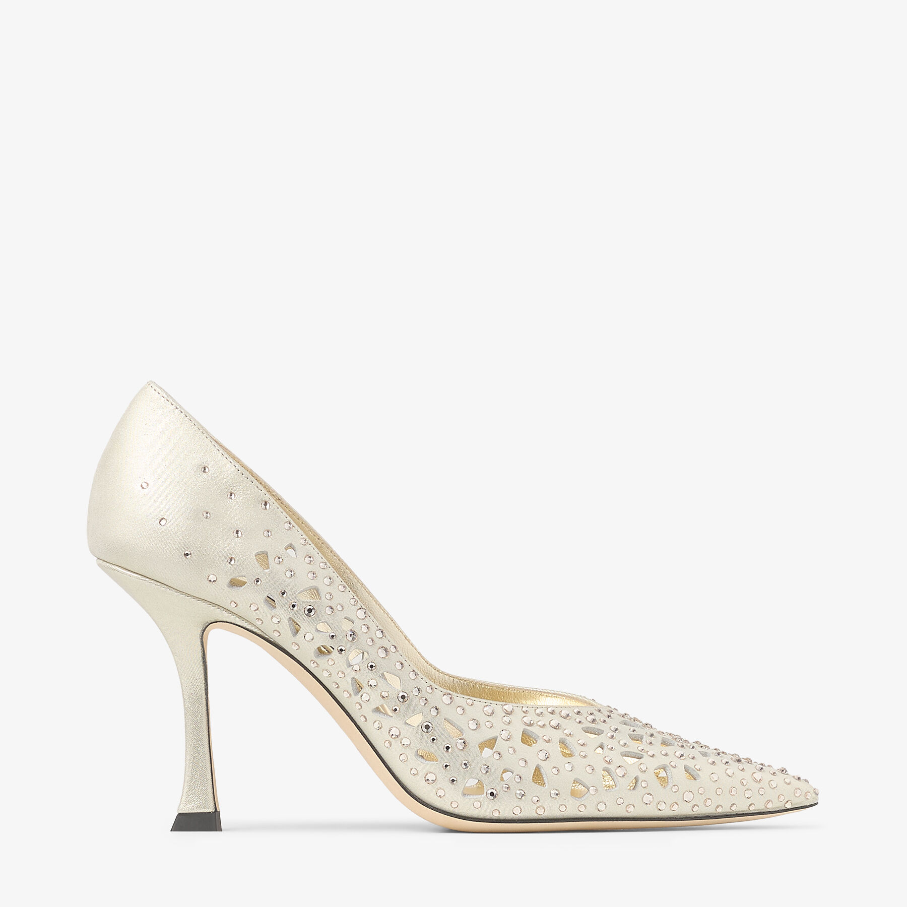 Ziri 90 Gold Shimmer Suede Crystal Pumps