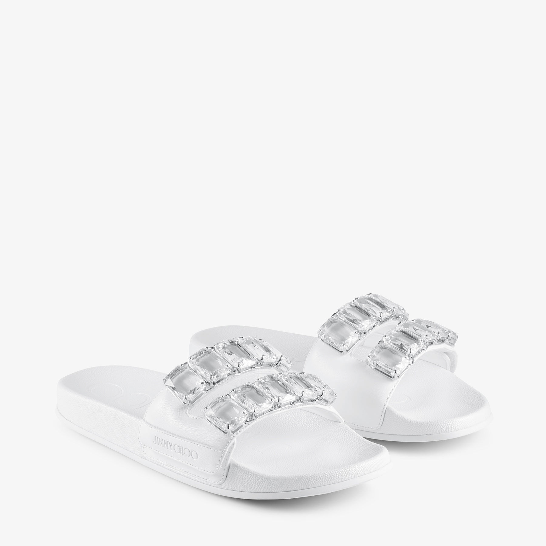 Fitz Crystal White Nappa Leather Crystal Slides