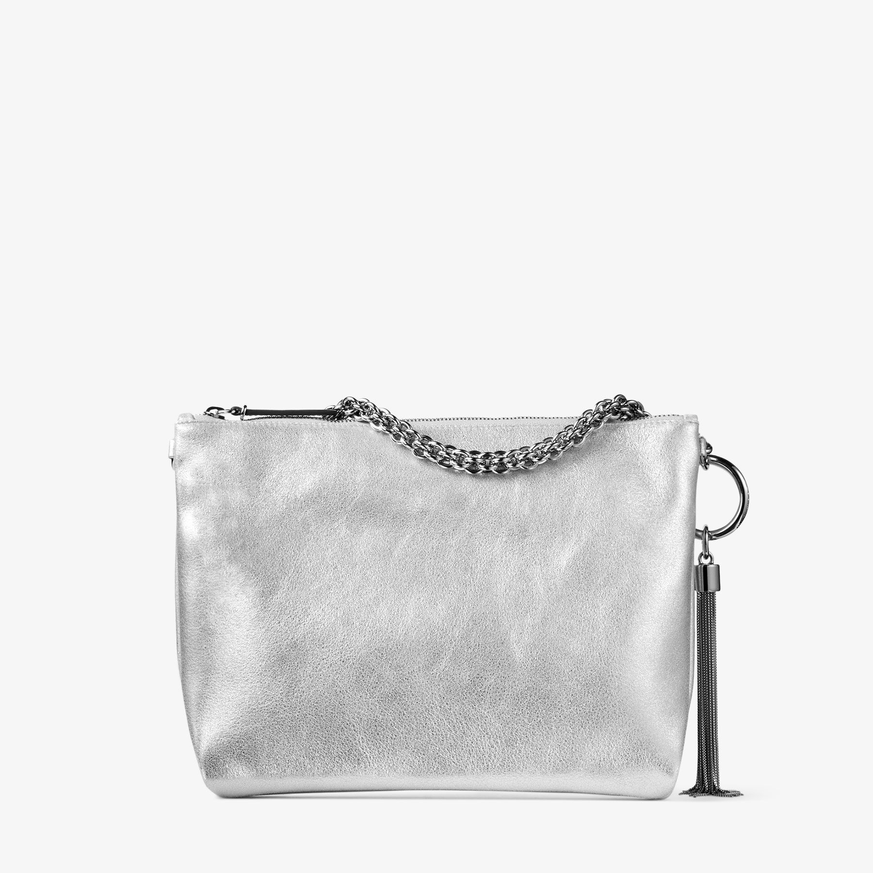 Callie Silver Metallic Leather Clutch Bag