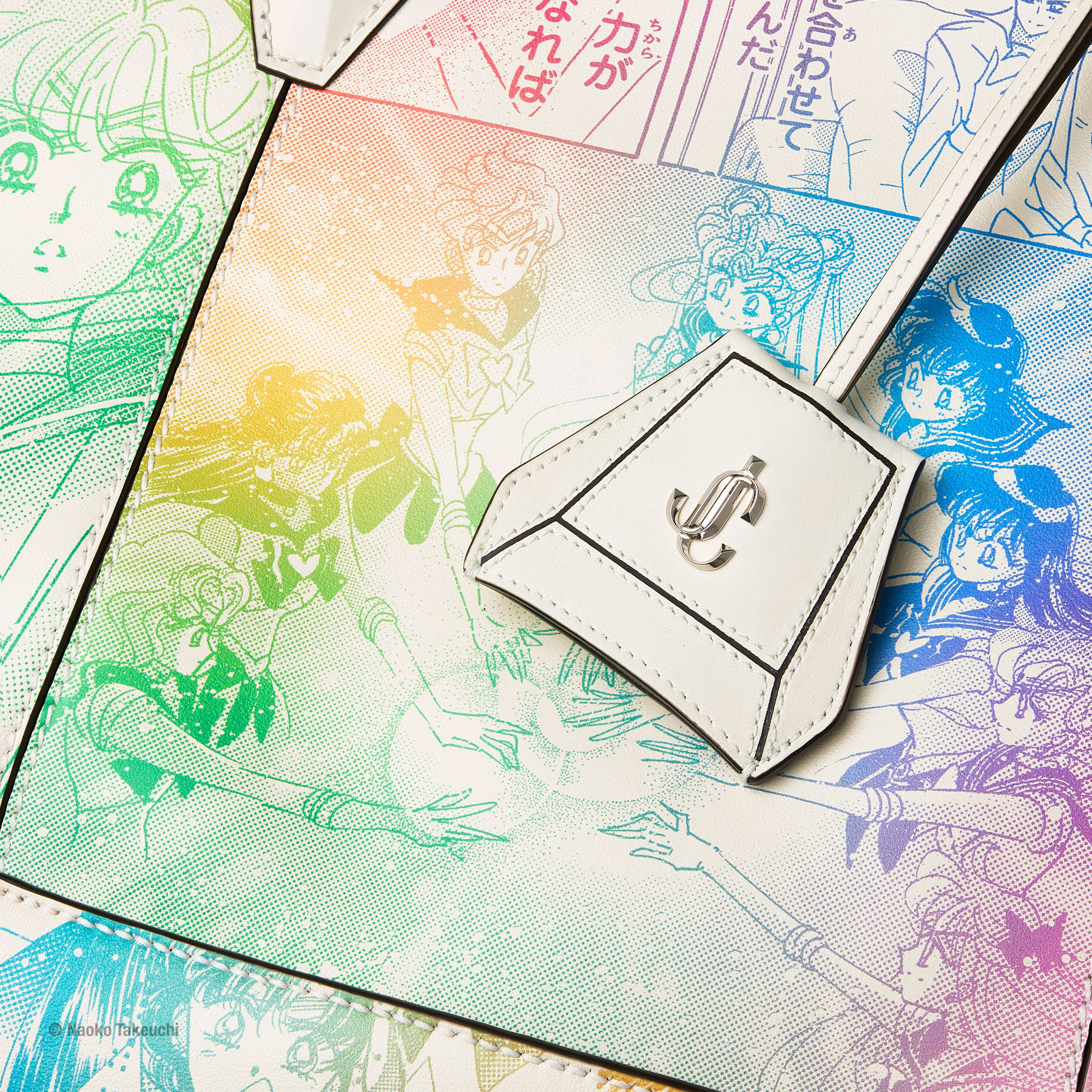 Sailor Guardians  Diamond Tote/M White Manga Print Leather Tote Bag