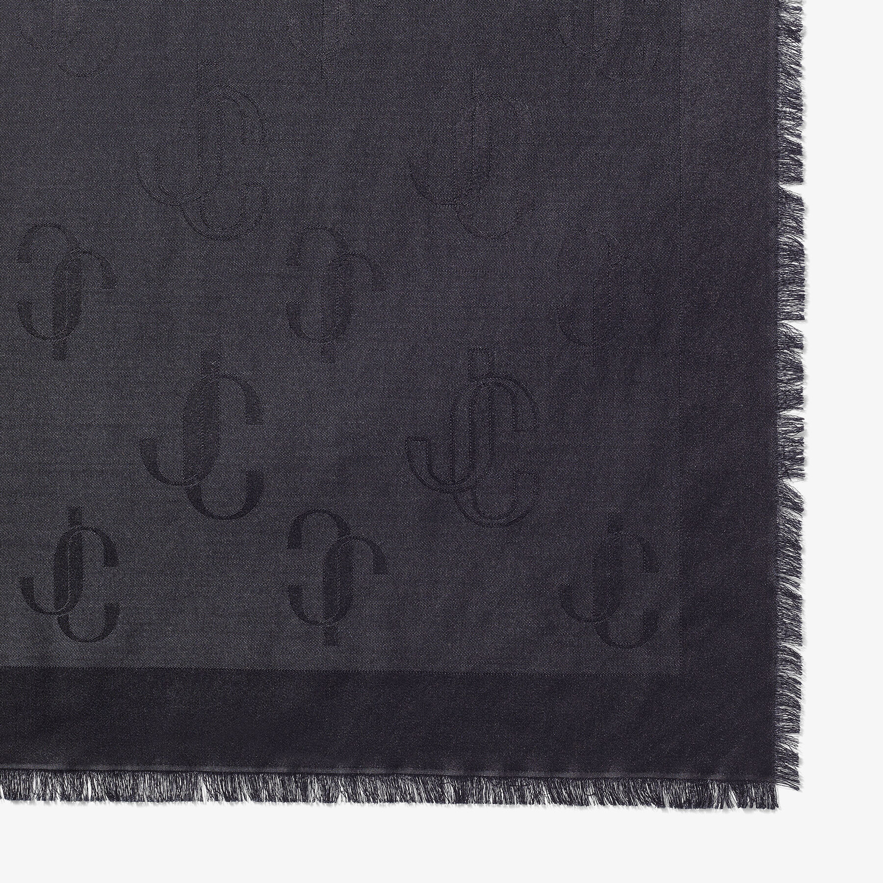 Emani Black Silk and Wool Jacquard Shawl