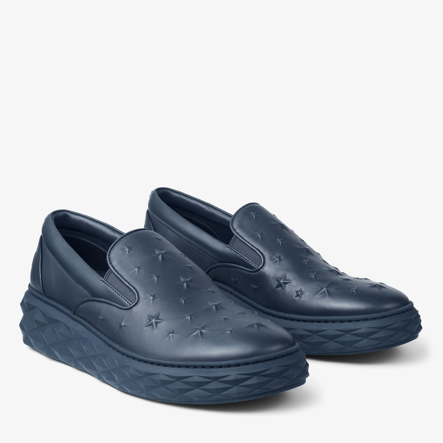 Diamond Slip On M Navy Embossed Leather Slip On Trainers