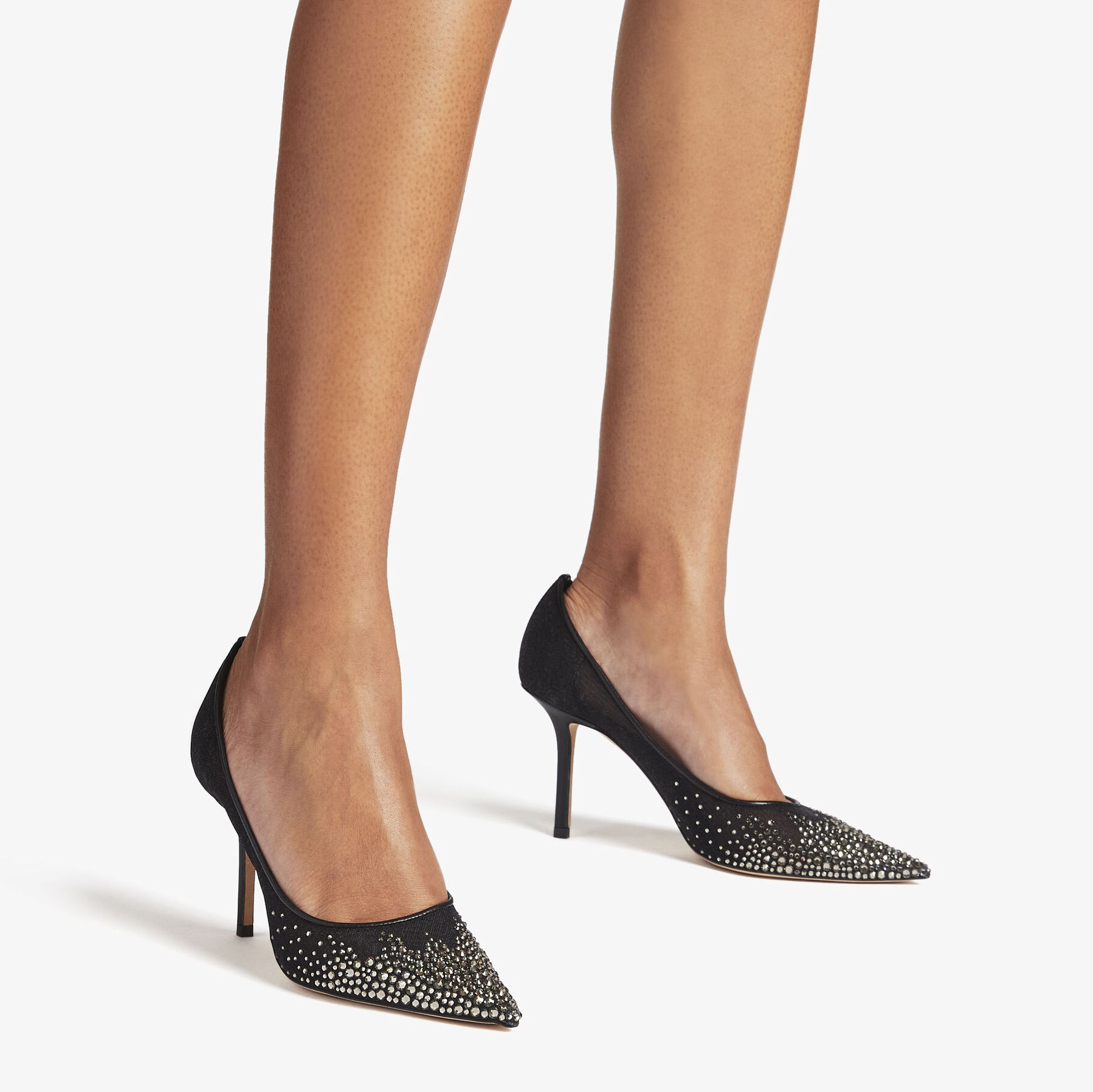 Love 85 Black Mesh Pumps with Dégradé Crystals