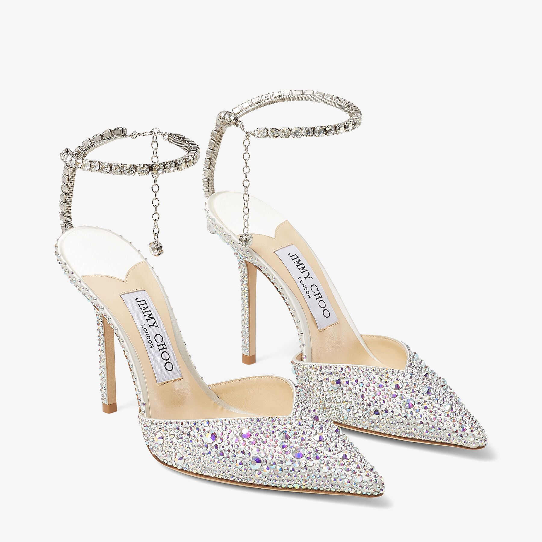 Saeda 100 Ivory Satin Pumps with Crystal Embellishment
