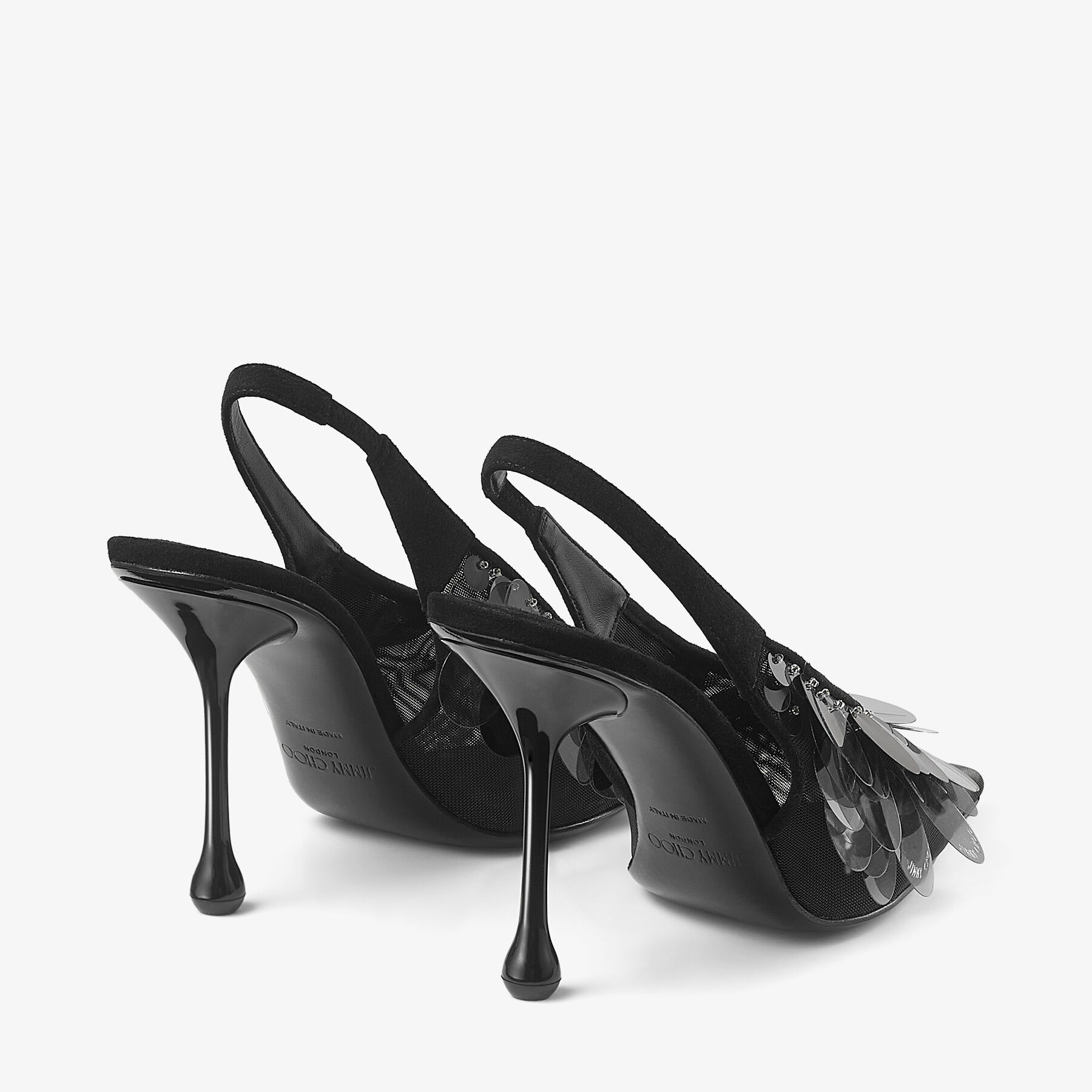 Isa 95 Black Mesh Paillette Pumps
