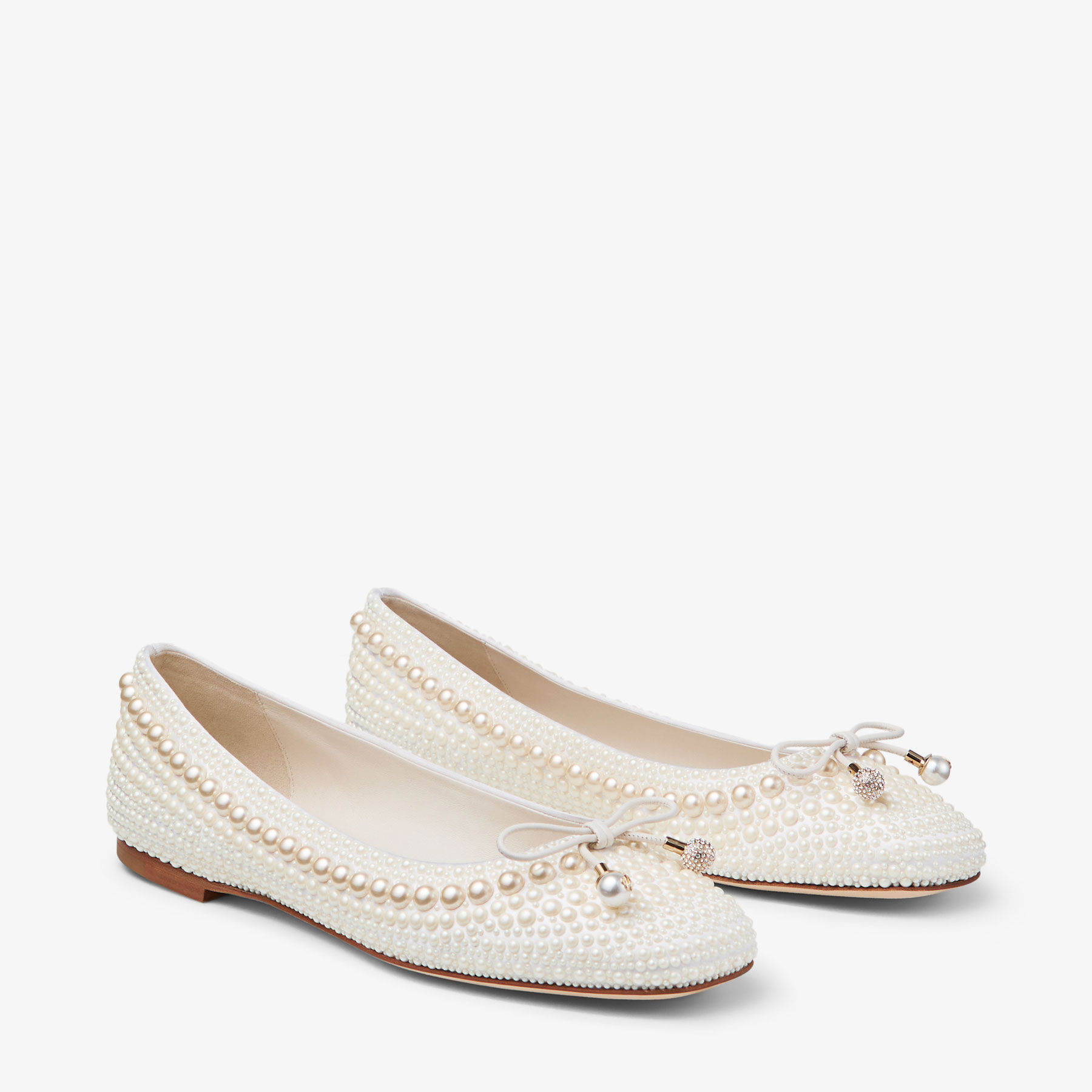 Elme Flat White Satin Pearl Flats