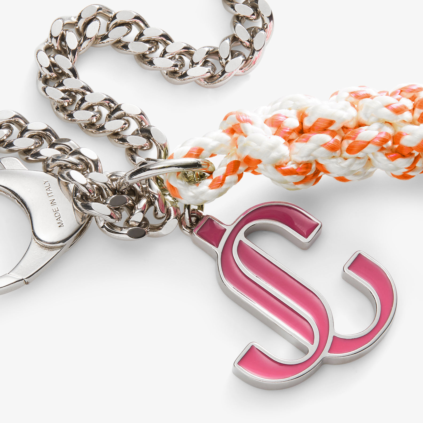 JC Multi Charm Orange & Candy Pink Braided Rope Bag Charm