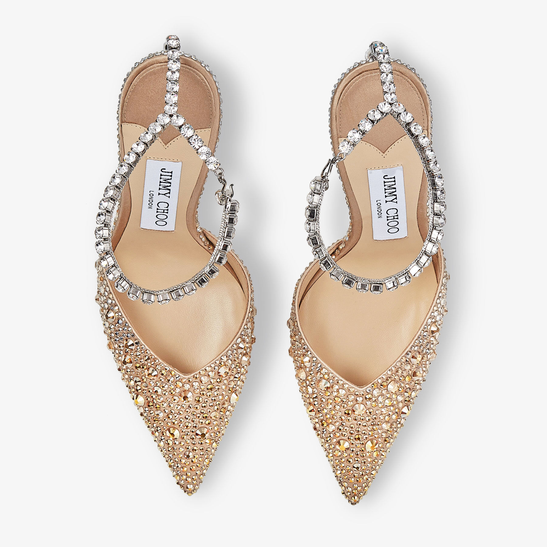 Saeda 100 Gold Satin Pumps with Crystals
