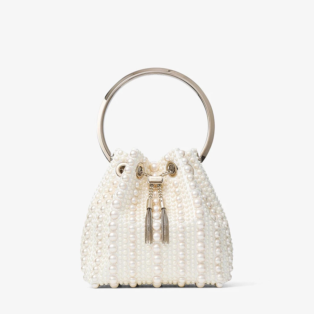 Bon Bon Ivory Satin Bag with All-Over Pearls