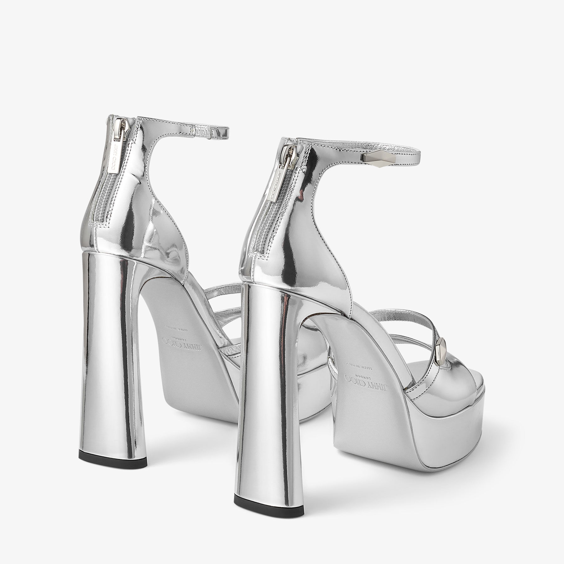 Claressa Platform 125 Silver Liquid Metal Leather Platform Sandals