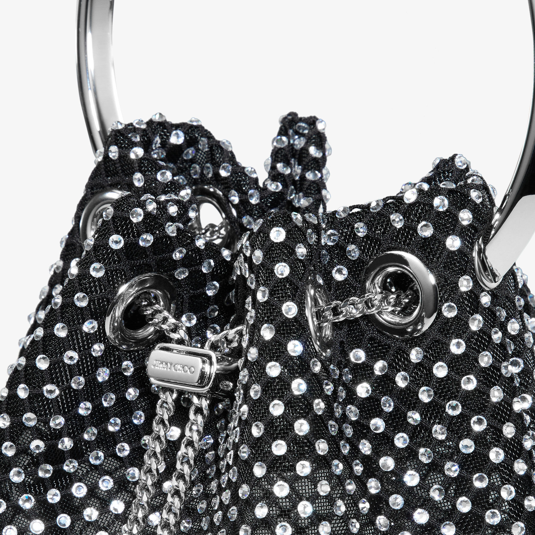 Bon Bon Black Satin Crystal Mesh Handbag
