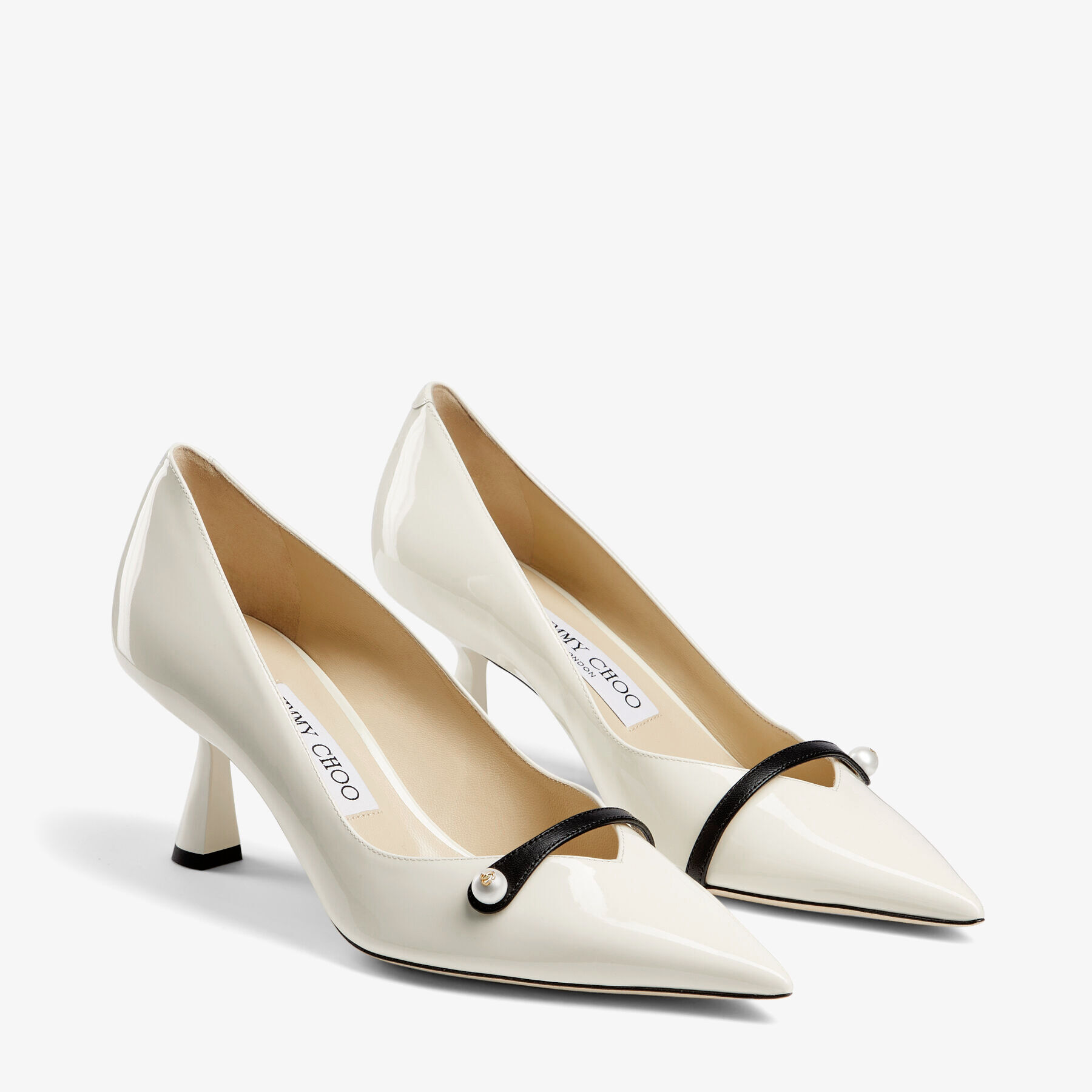 Rosalia 65 Latte Patent Pointed Pumps with Pearl Detail