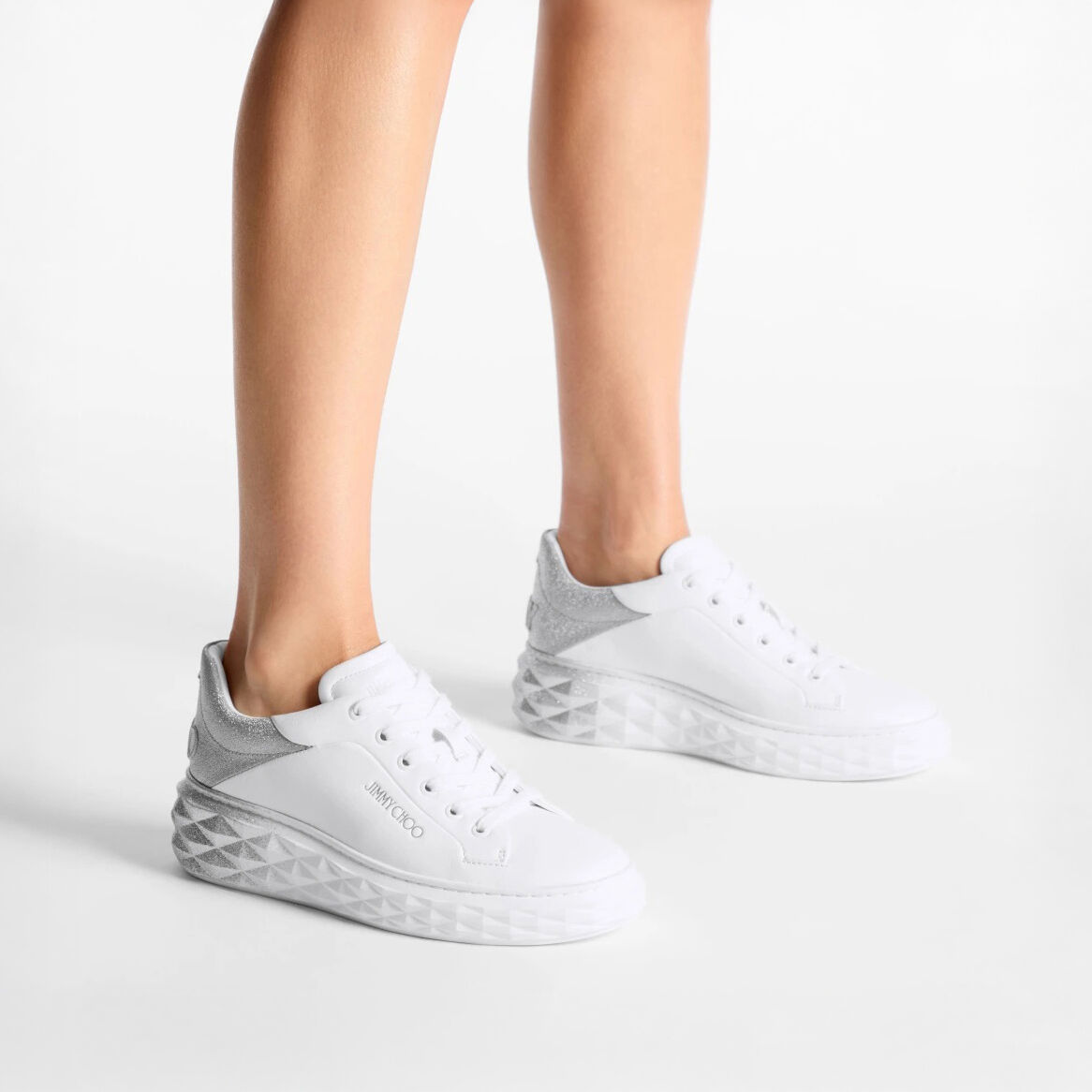 Diamond Maxi F II White & Silver Nappa Leather Glitter Trainers