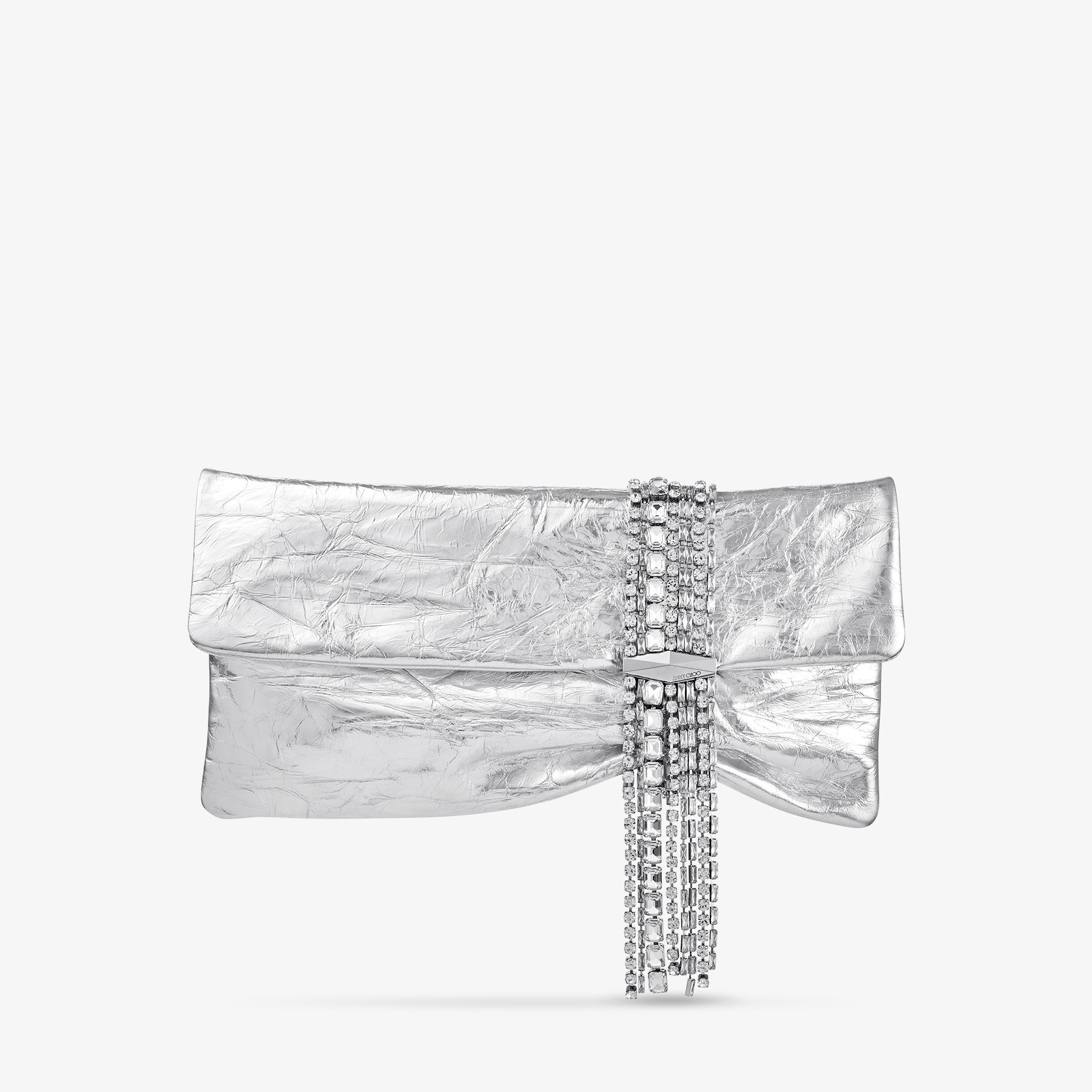Zandra Silver Vintage Metallic Leather Clutch Bag