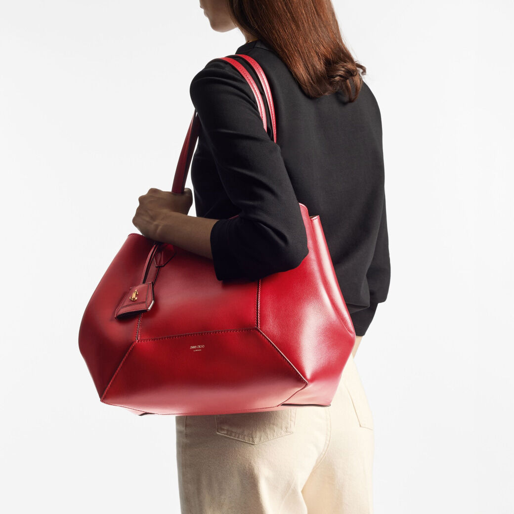 Diamond Tote M Ruby Red Calf Leather Tote Bag