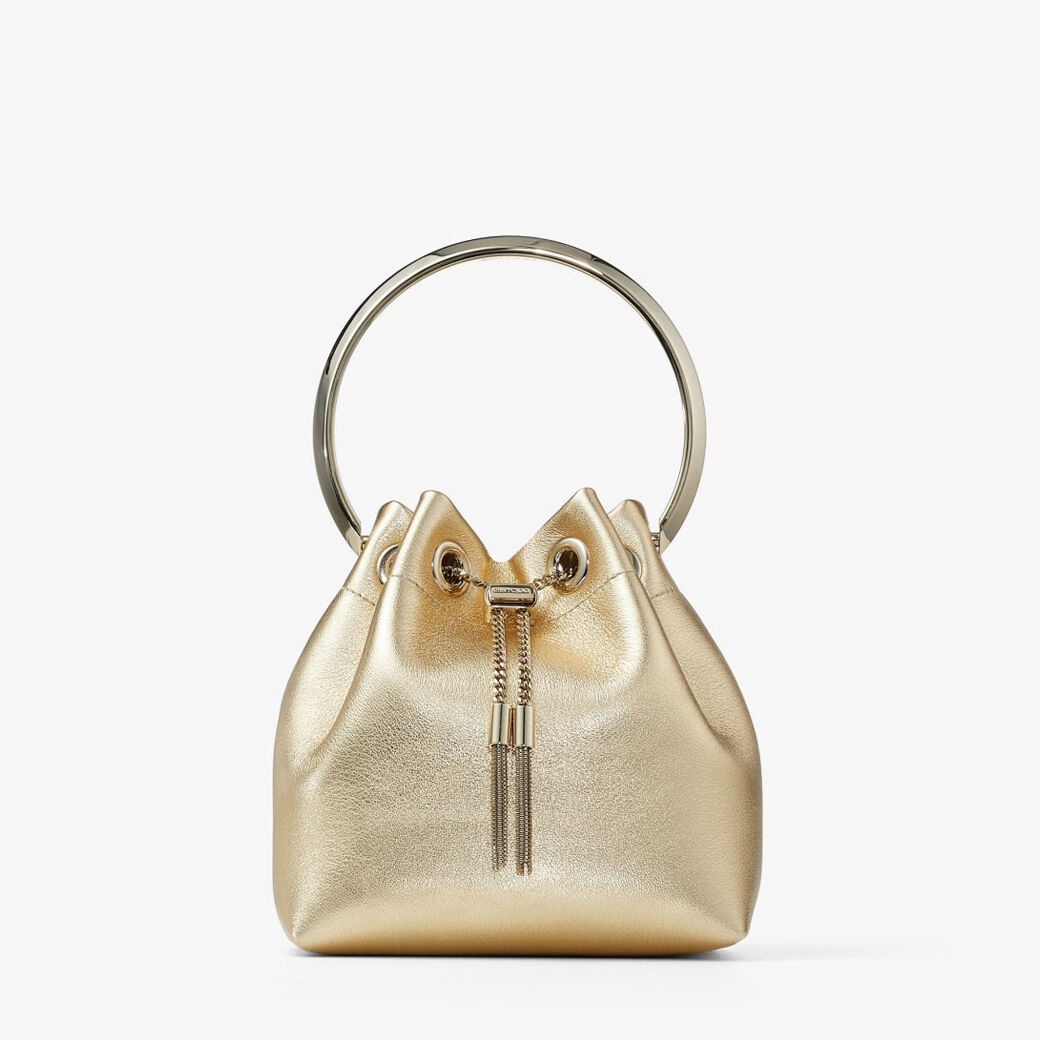 Bon Bon Gold Metallic Nappa Bag with Metal Handle