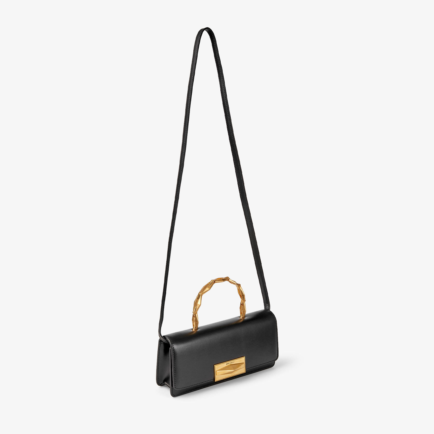 Diamond Chain Top Handle Black Calf Leather Top Handle Bag