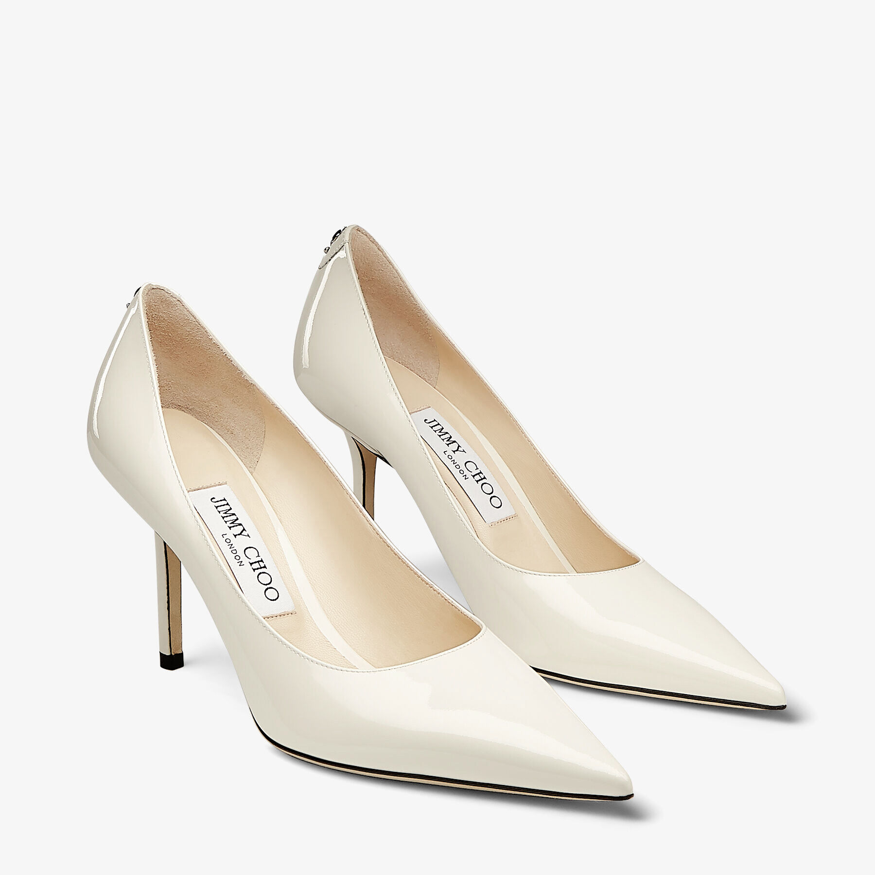 Love 85 Latte Patent Leather Pumps with JC Emblem